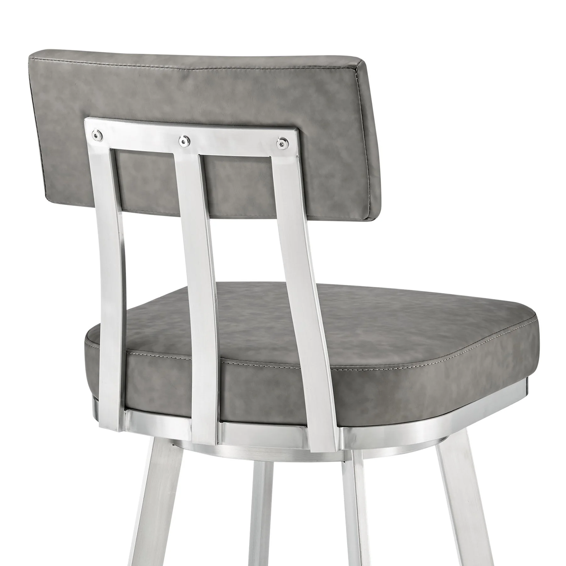 Benjamin 26" Swivel Counter Stool in Brushed Stainless Steel with Gray Faux Leather - Image 7