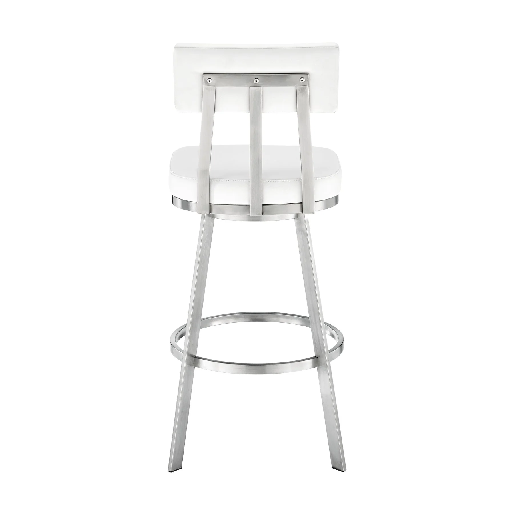 Benjamin 26" Swivel Counter Stool in Brushed Stainless Steel with White Faux Leather - Image 4