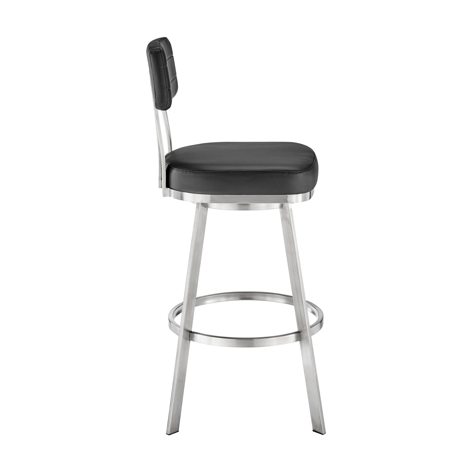 Benjamin 30" Swivel Bar Stool in Brushed Stainless Steel with Black Faux Leather - Image 3