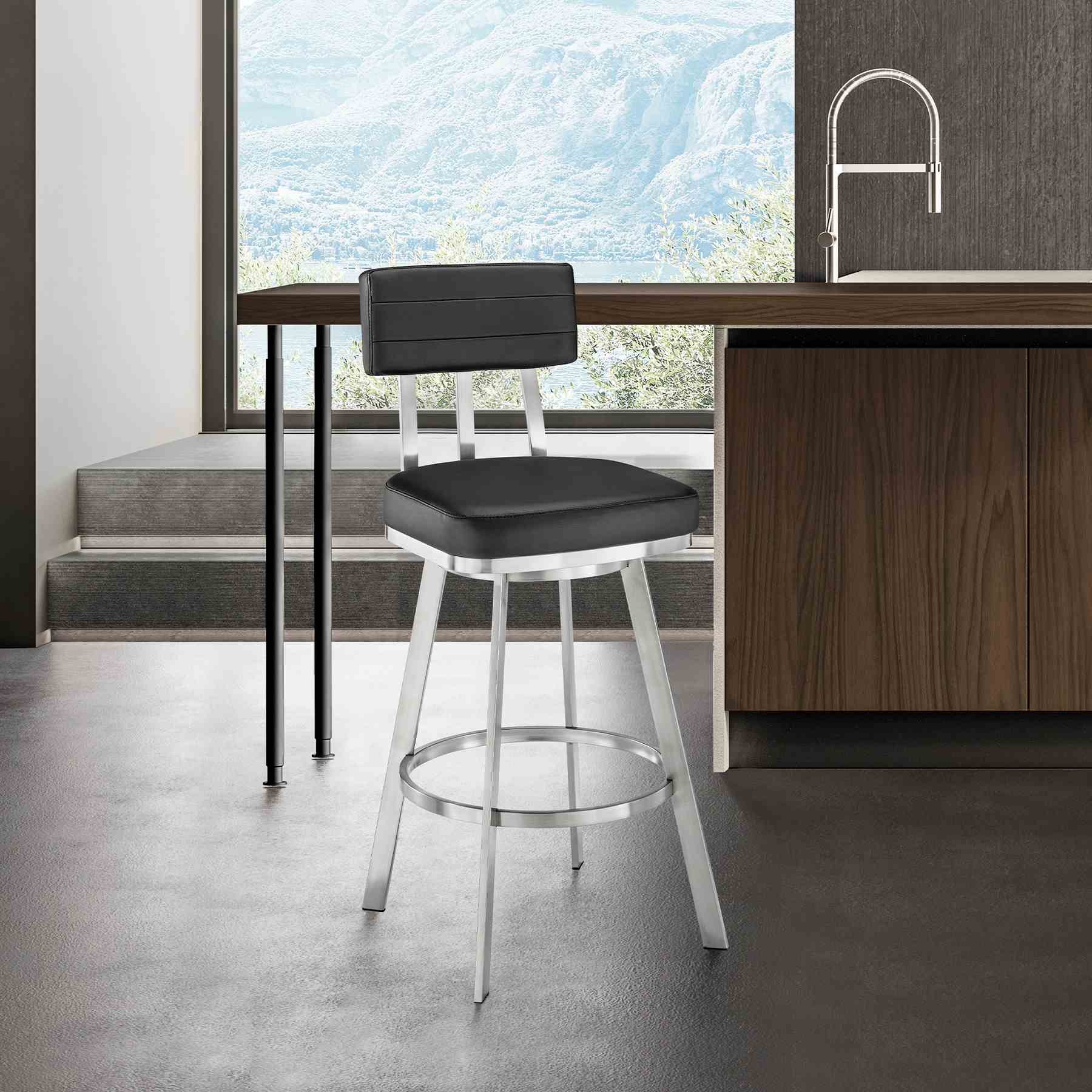 Benjamin 30" Swivel Bar Stool in Brushed Stainless Steel with Black Faux Leather - Image 9
