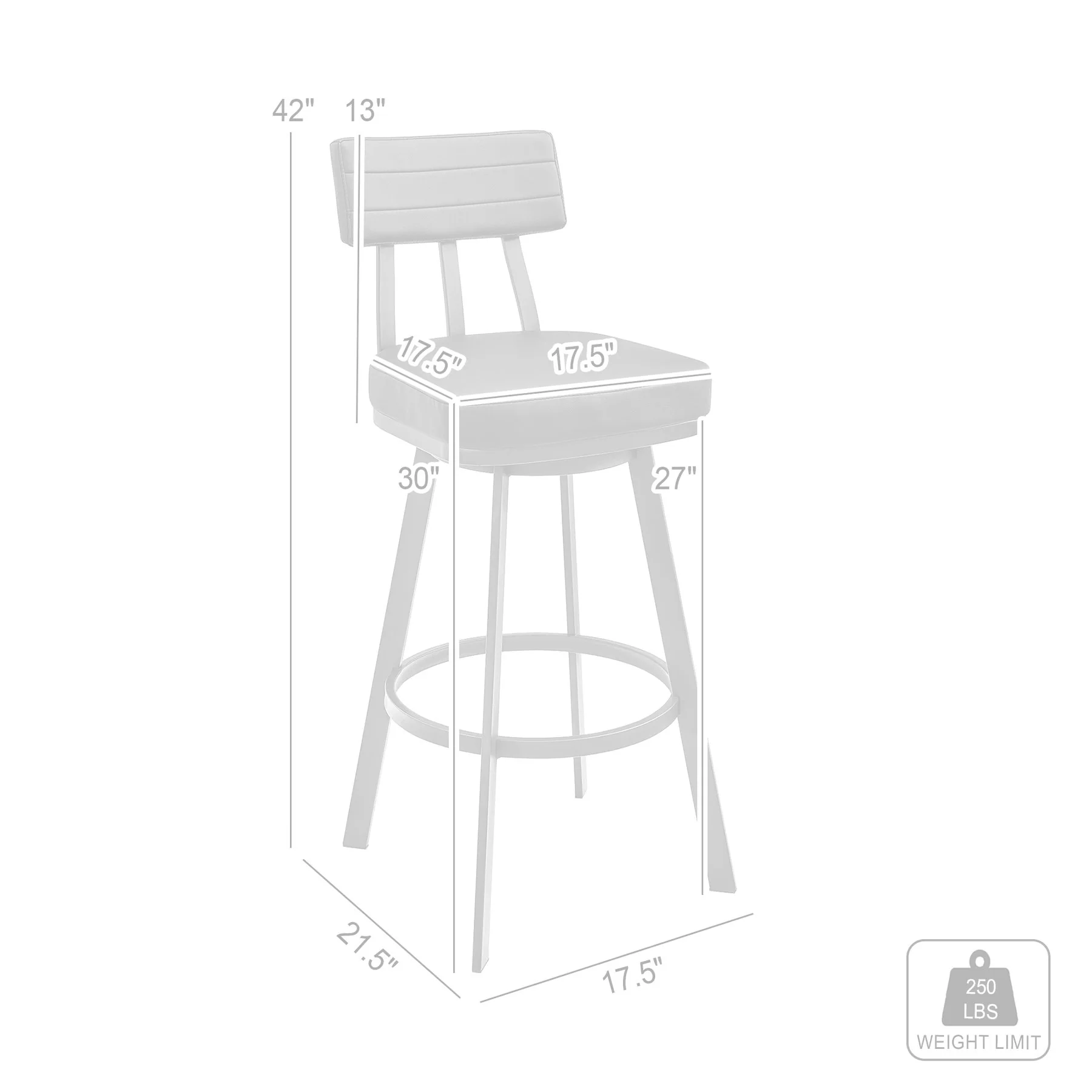 Benjamin 30" Swivel Bar Stool in Brushed Stainless Steel with White Faux Leather - Image 8