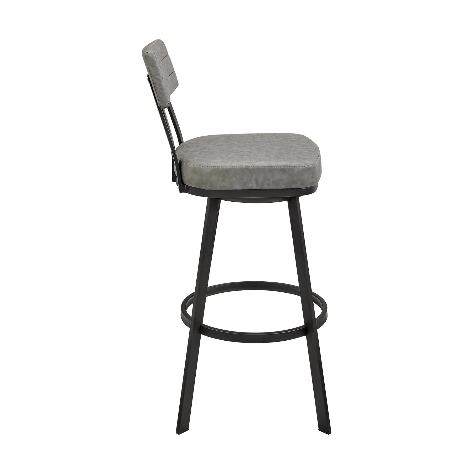 Benjamin Swivel Bar Stool in Black Metal with Gray Faux Leather - Image 3