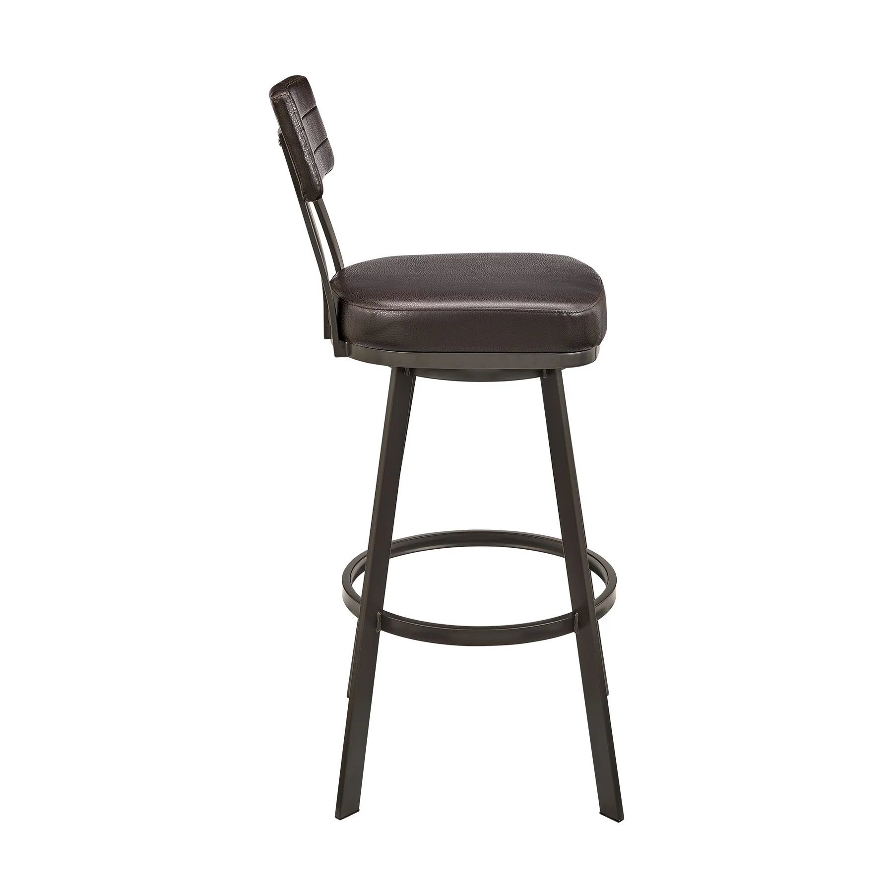 Benjamin Swivel Bar Stool in Brown Metal with Brown Faux Leather - Image 3