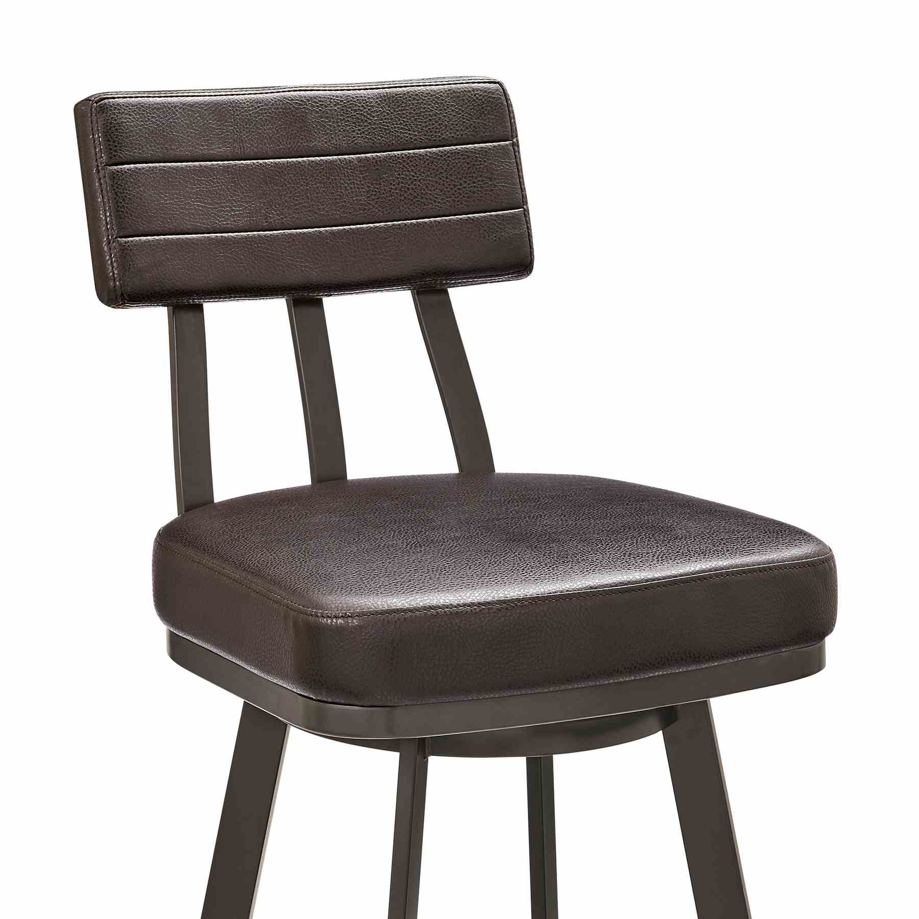 Benjamin Swivel Bar Stool in Brown Metal with Brown Faux Leather - Image 6