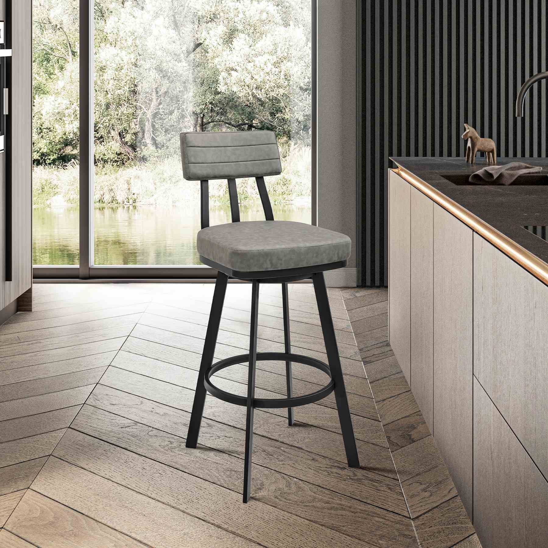 Benjamin Swivel Counter Stool in Black Metal with Gray Faux Leather - Image 11