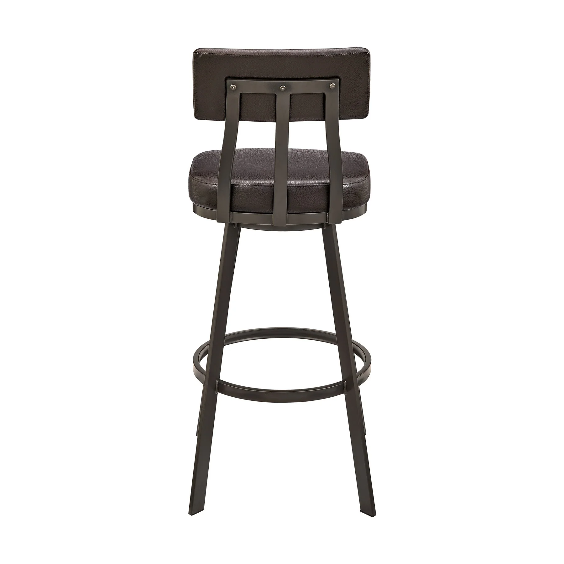 Benjamin Swivel Counter Stool in Brown Metal with Brown Faux Leather - Image 4
