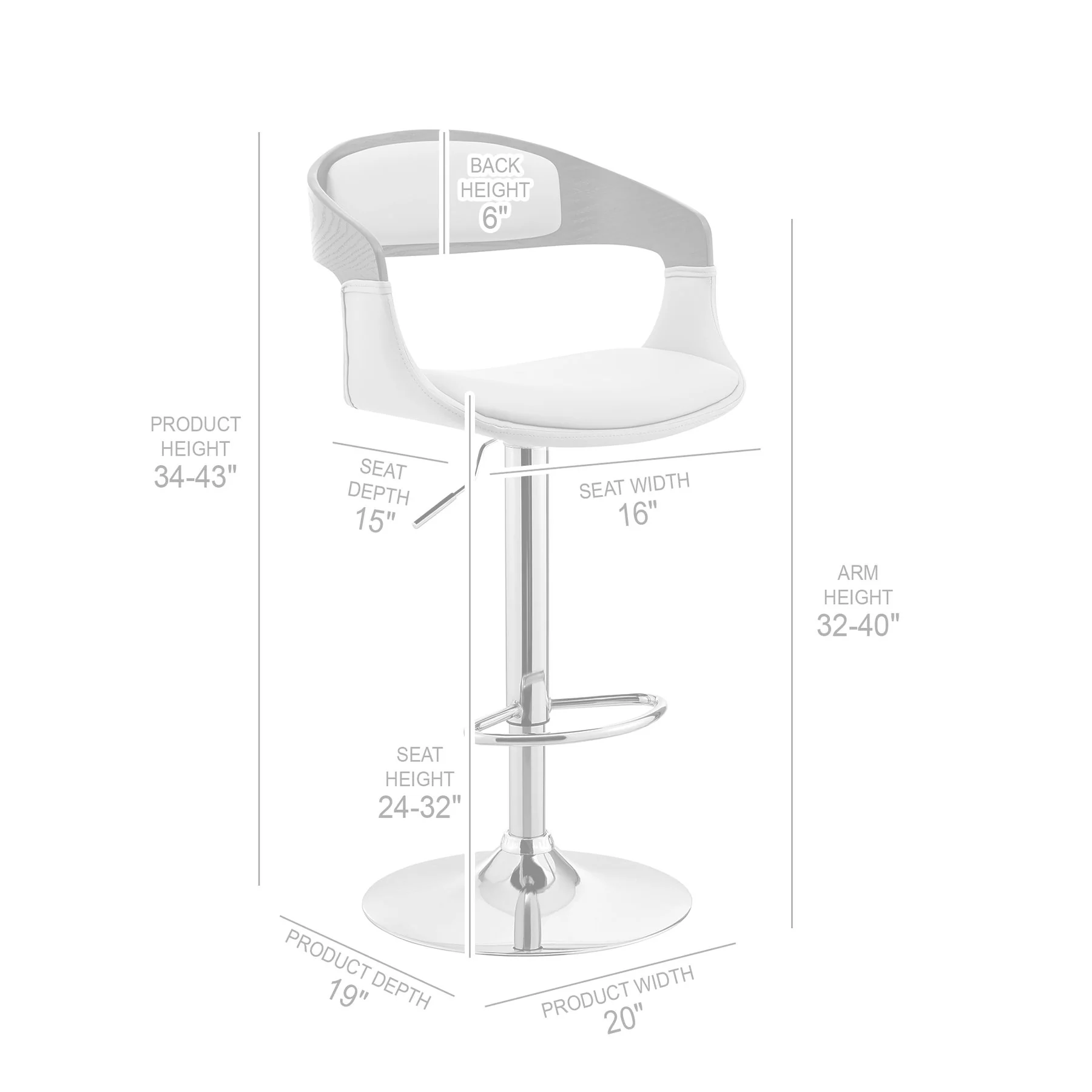 Benson Adjustable Black Faux Leather and Walnut Wood Bar Stool with Black Base - Image 10