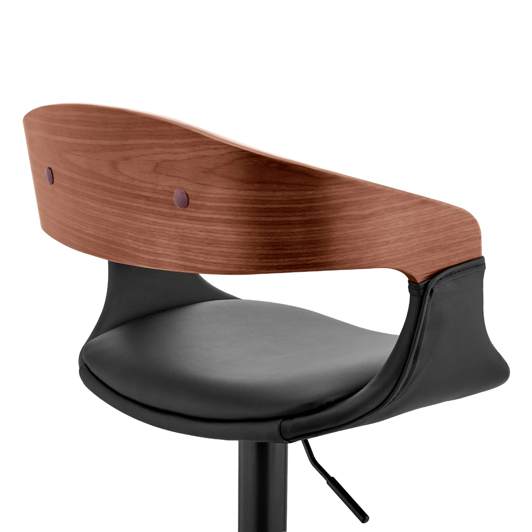 Benson Adjustable Black Faux Leather and Walnut Wood Bar Stool with Black Base - Image 7