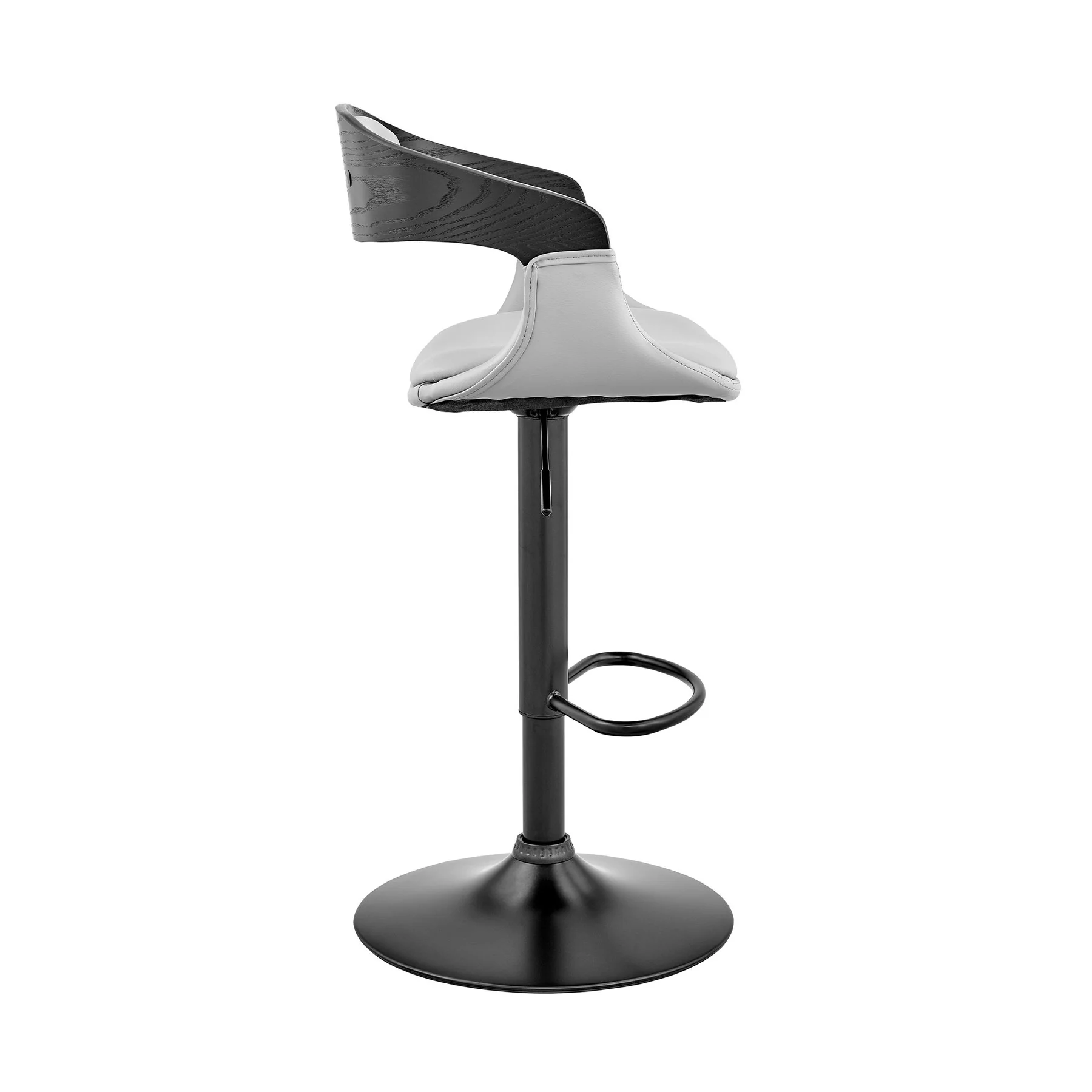 Benson Adjustable Gray Faux Leather and Black Wood Bar Stool with Black Base - Image 3