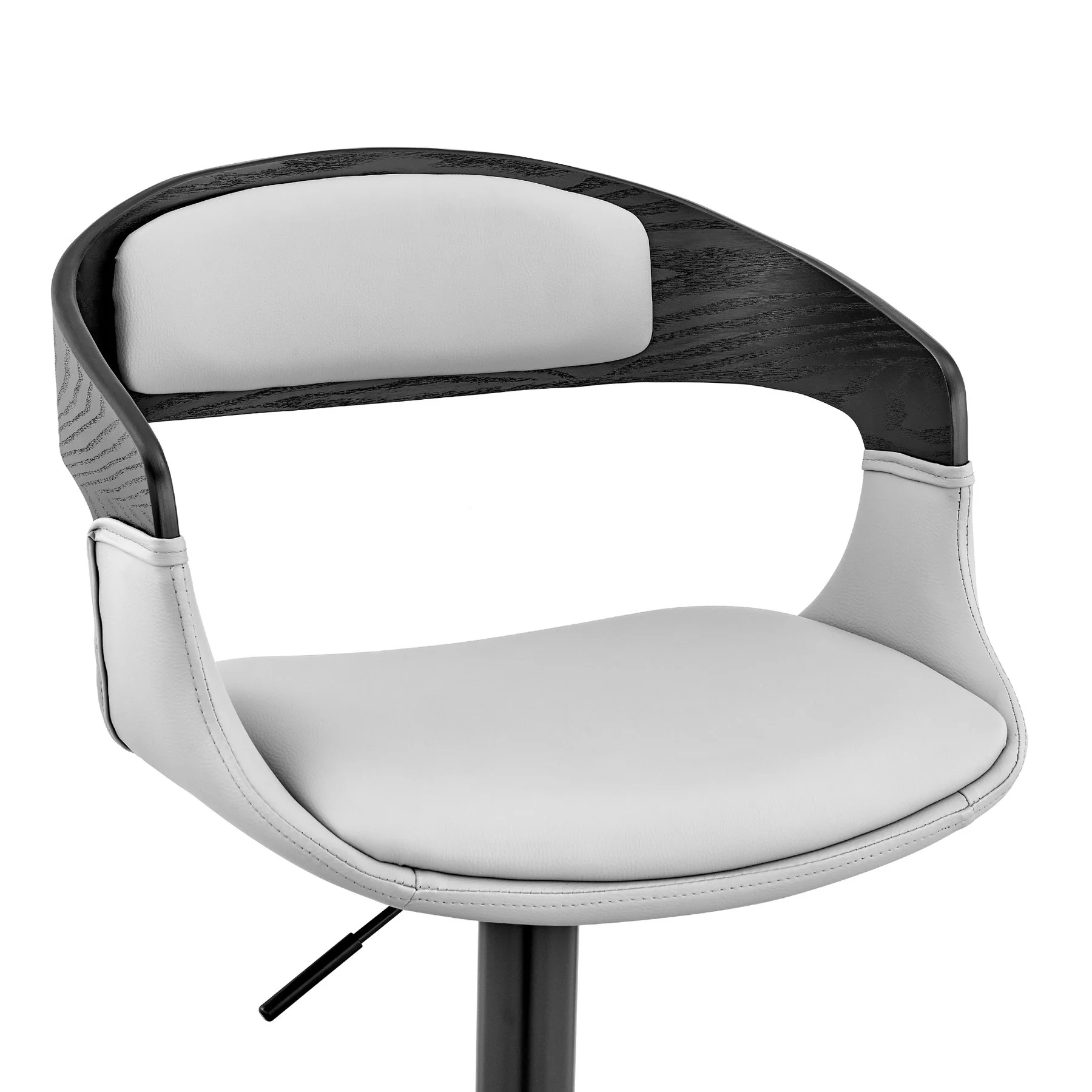Benson Adjustable Gray Faux Leather and Black Wood Bar Stool with Black Base - Image 6