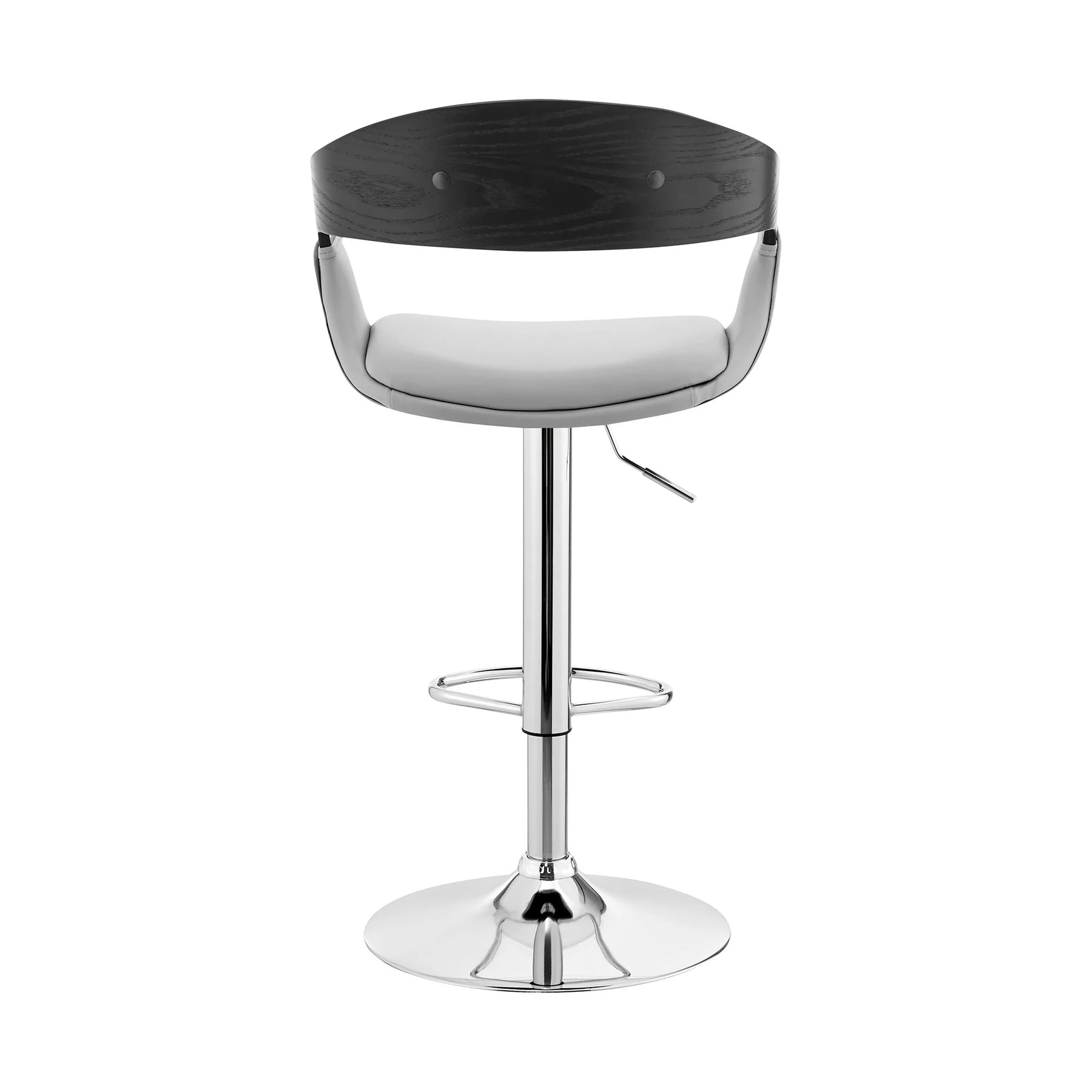 Benson Adjustable Gray Faux Leather and Black Wood Bar Stool with Chrome Base - Image 5