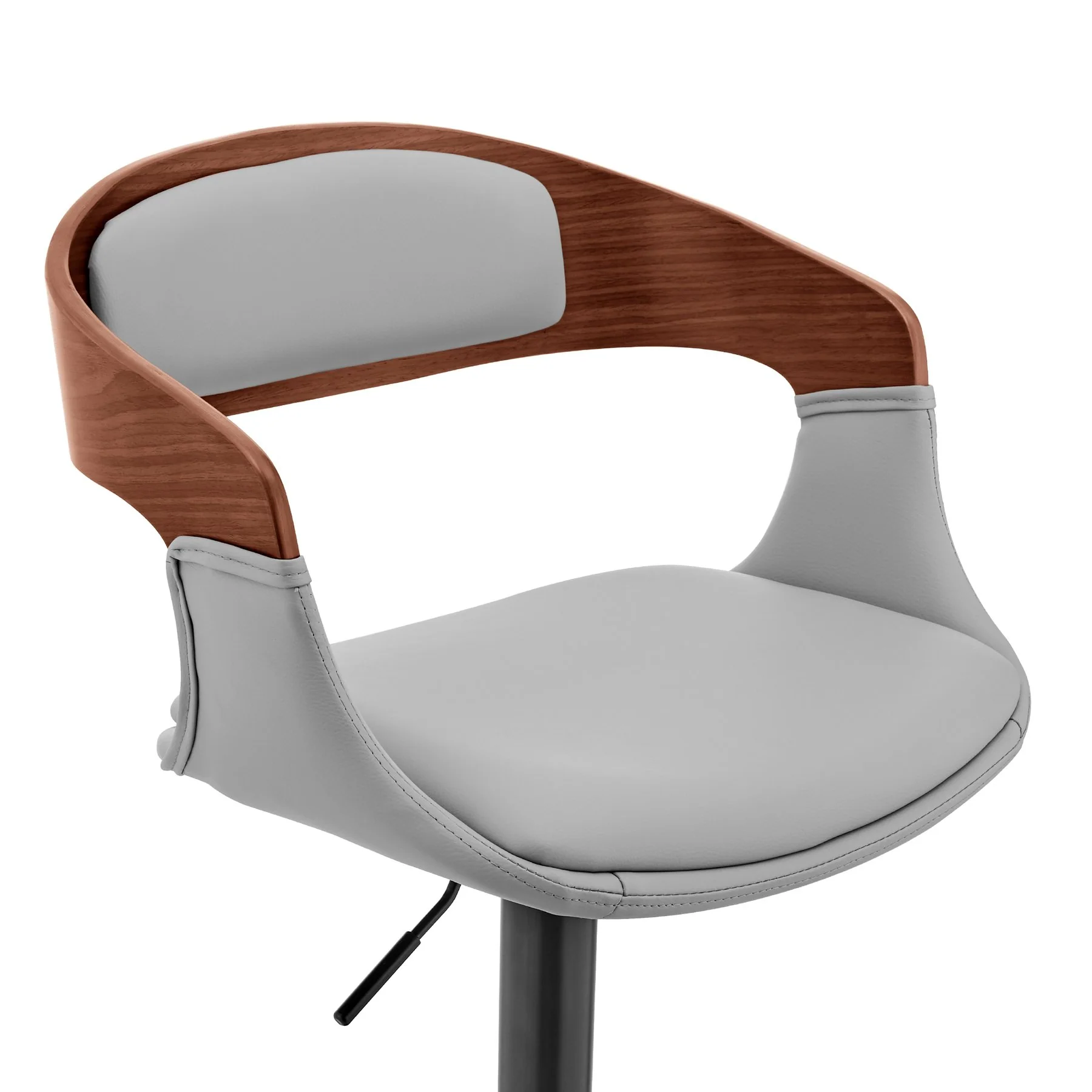 Benson Adjustable Gray Faux Leather and Walnut Wood Bar Stool with Black Base - Image 6