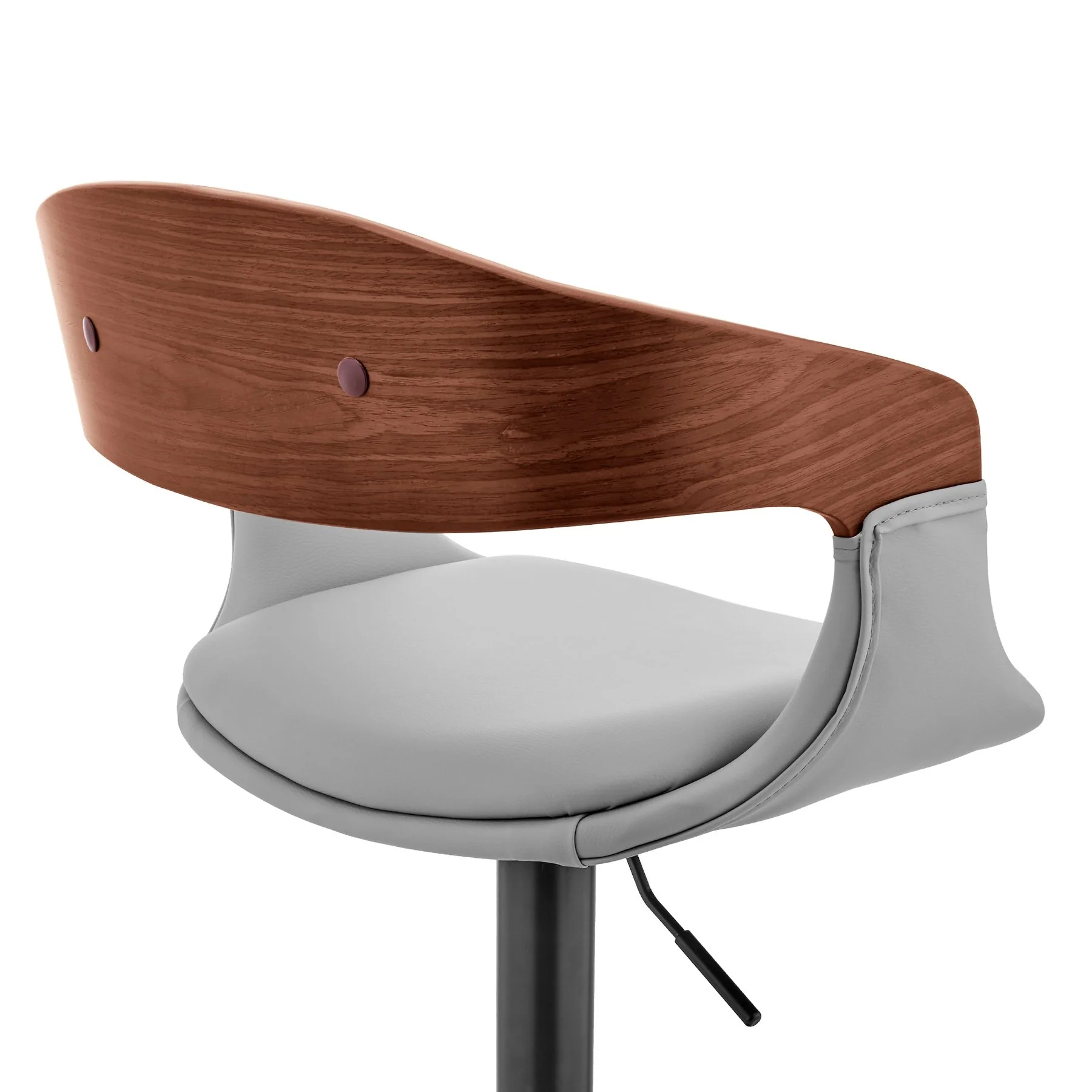 Benson Adjustable Gray Faux Leather and Walnut Wood Bar Stool with Black Base - Image 7