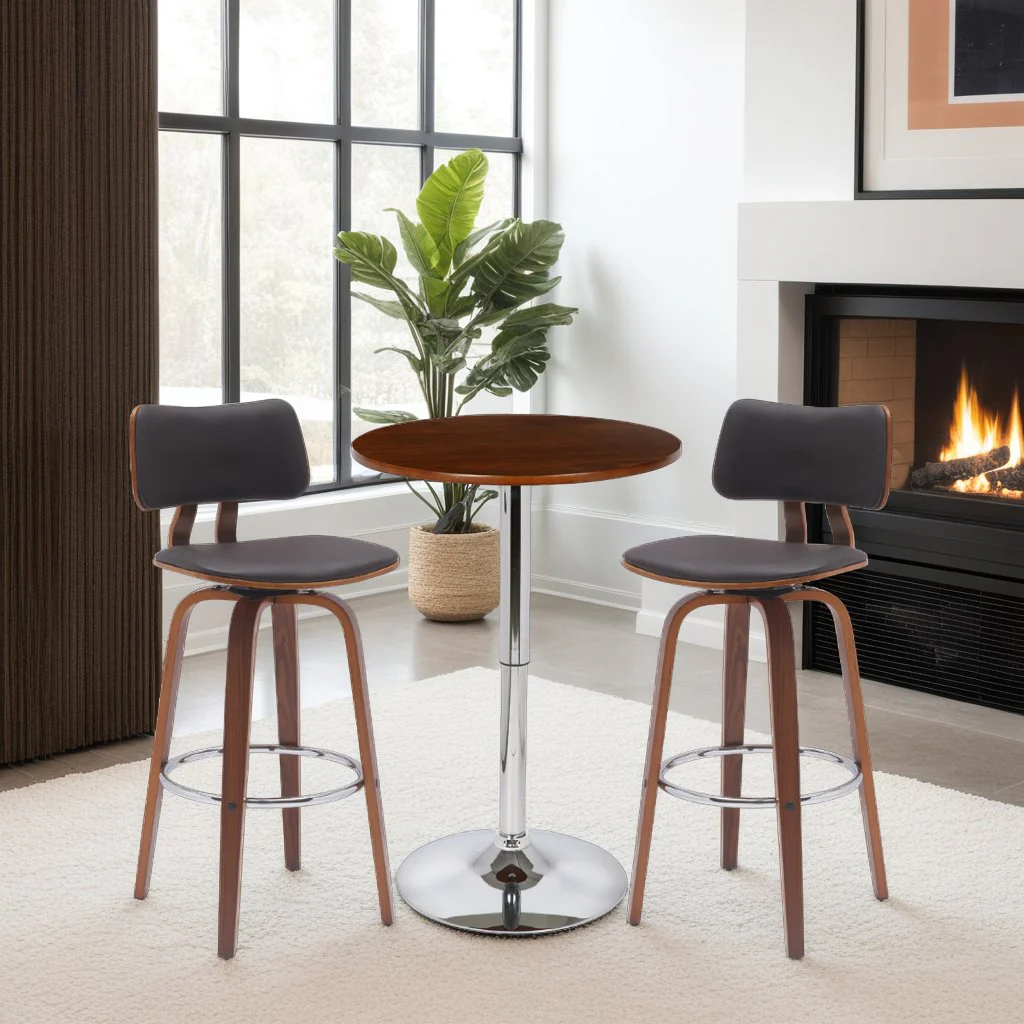 Bentley Adjustable Pub Table in Walnut Wood and Chrome finish - Image 4