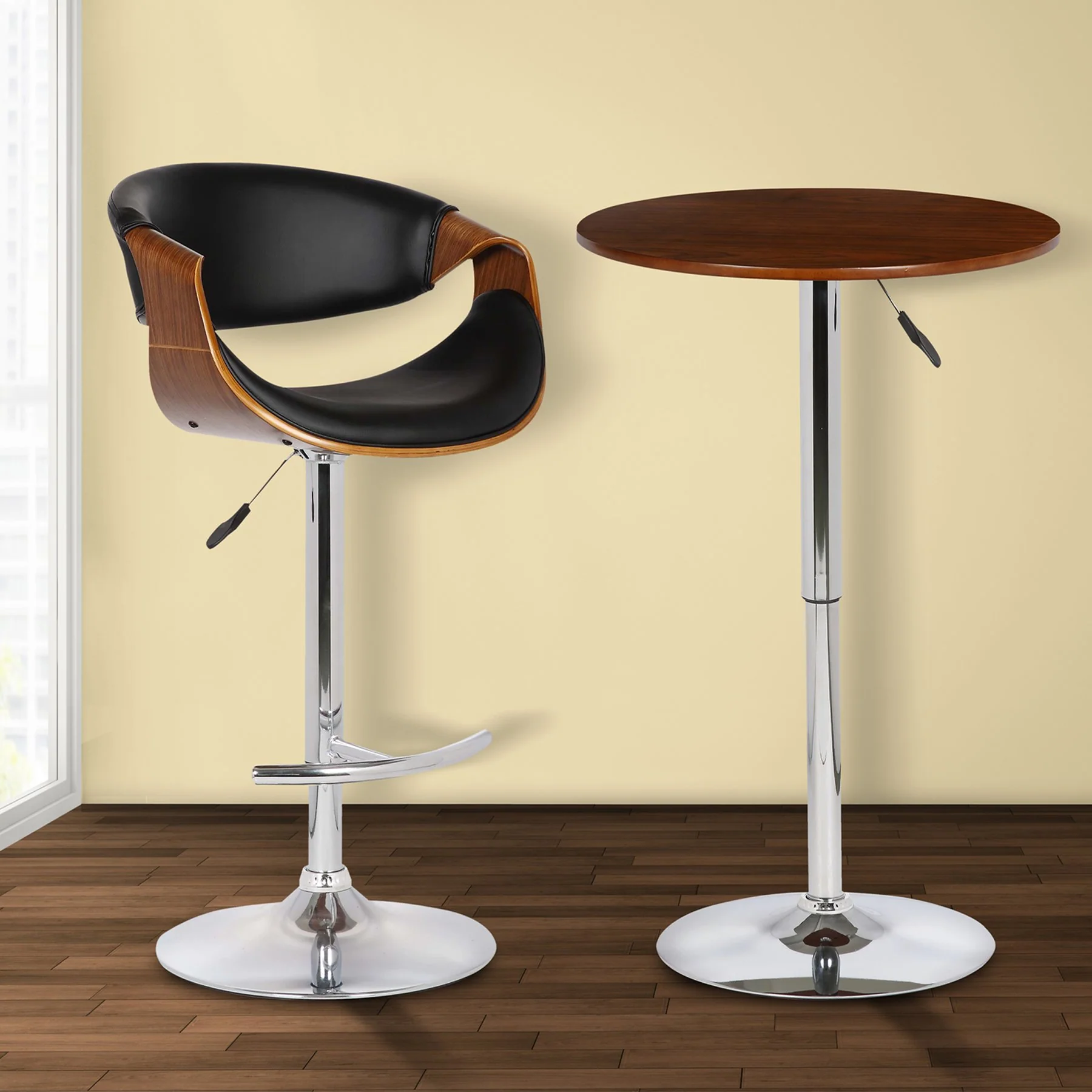 Bentley Adjustable Pub Table in Walnut Wood and Chrome finish - Image 5