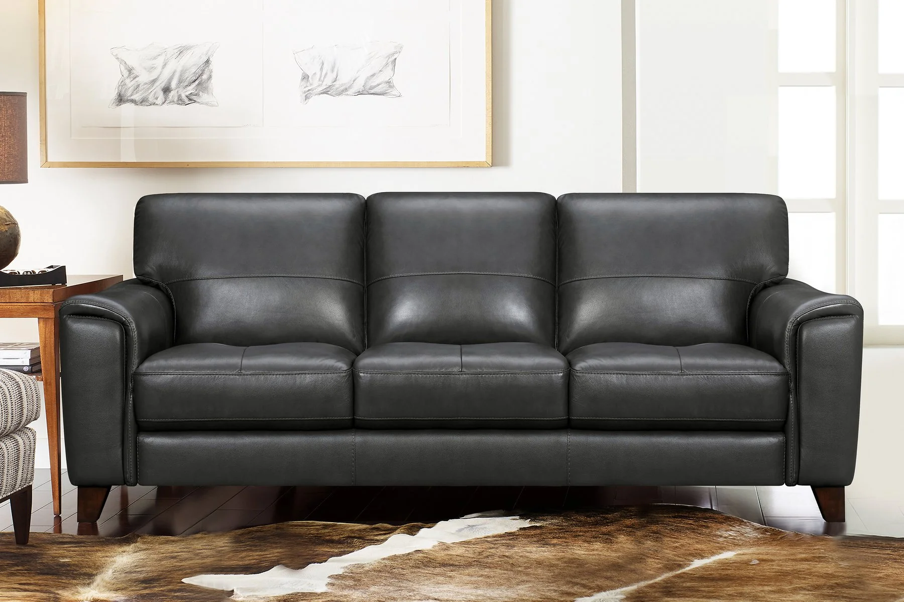 Bergen 87" Pewter Genuine Leather Square Arm Sofa - Image 8