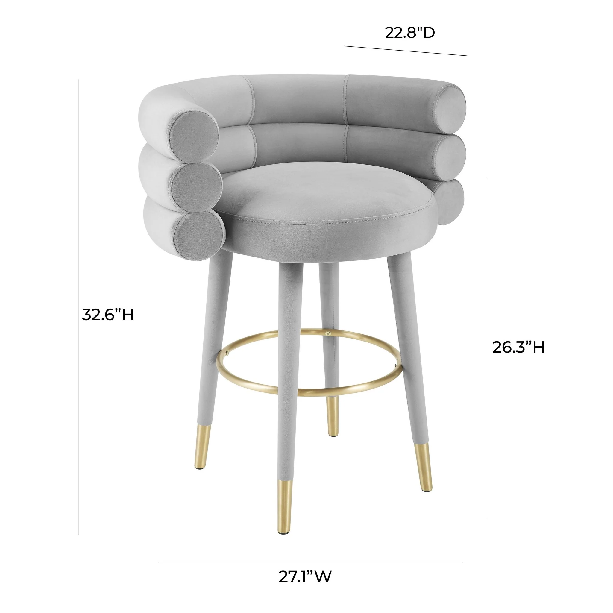 Betty Grey Velvet Counter Stool - Image 6