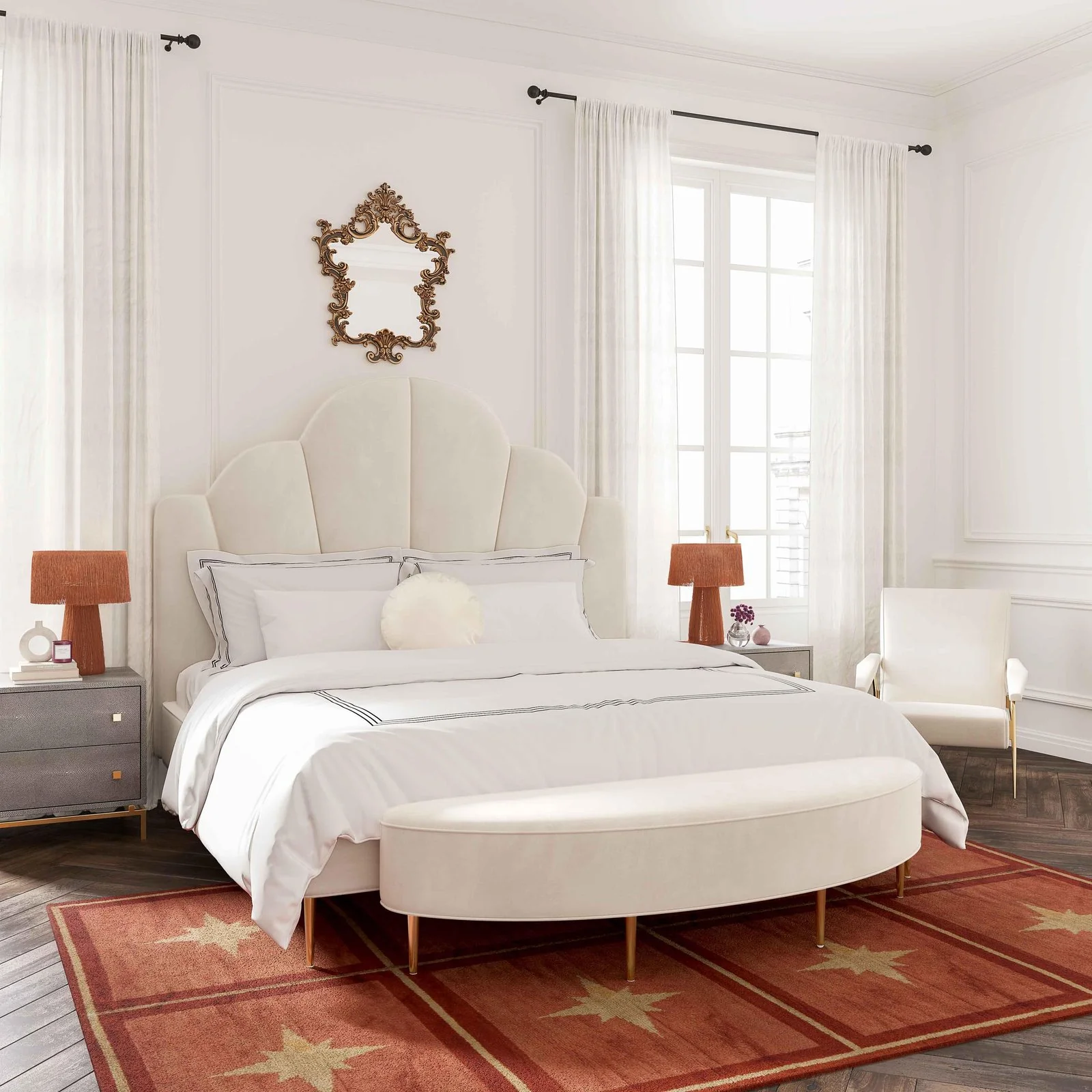 Bianca Cream Velvet Bed in Full - Image 2