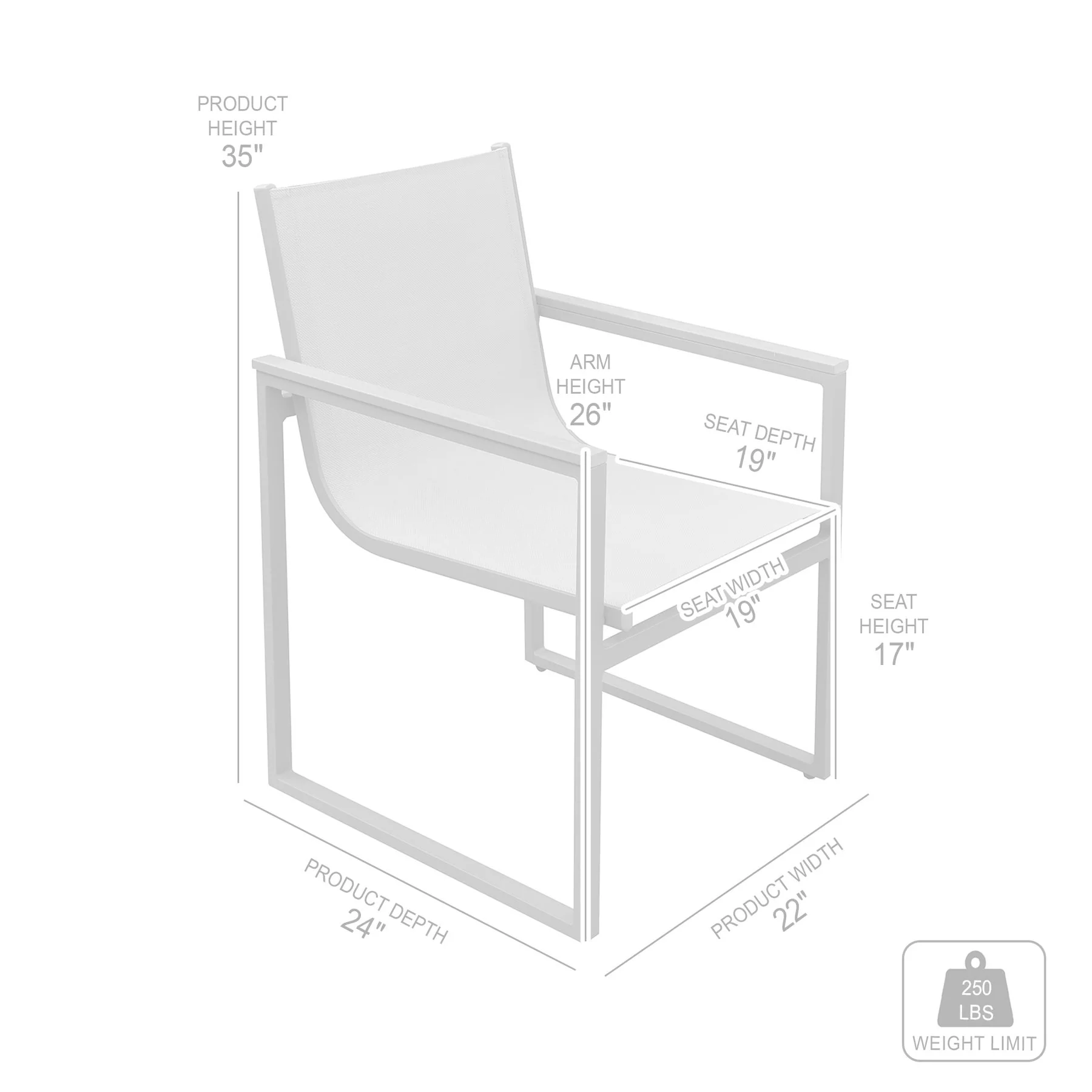 Bistro Outdoor Patio Dining Chair in Gray Powder Coated Finish with Gray Sling Textilene and Gray Wood Accent Arms - Set of 2 - Image 6