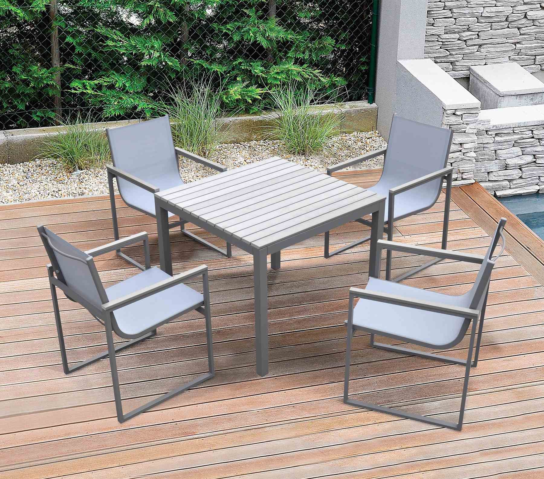 Bistro Outdoor Patio Dining Chair in Gray Powder Coated Finish with Gray Sling Textilene and Gray Wood Accent Arms - Set of 2 - Image 8
