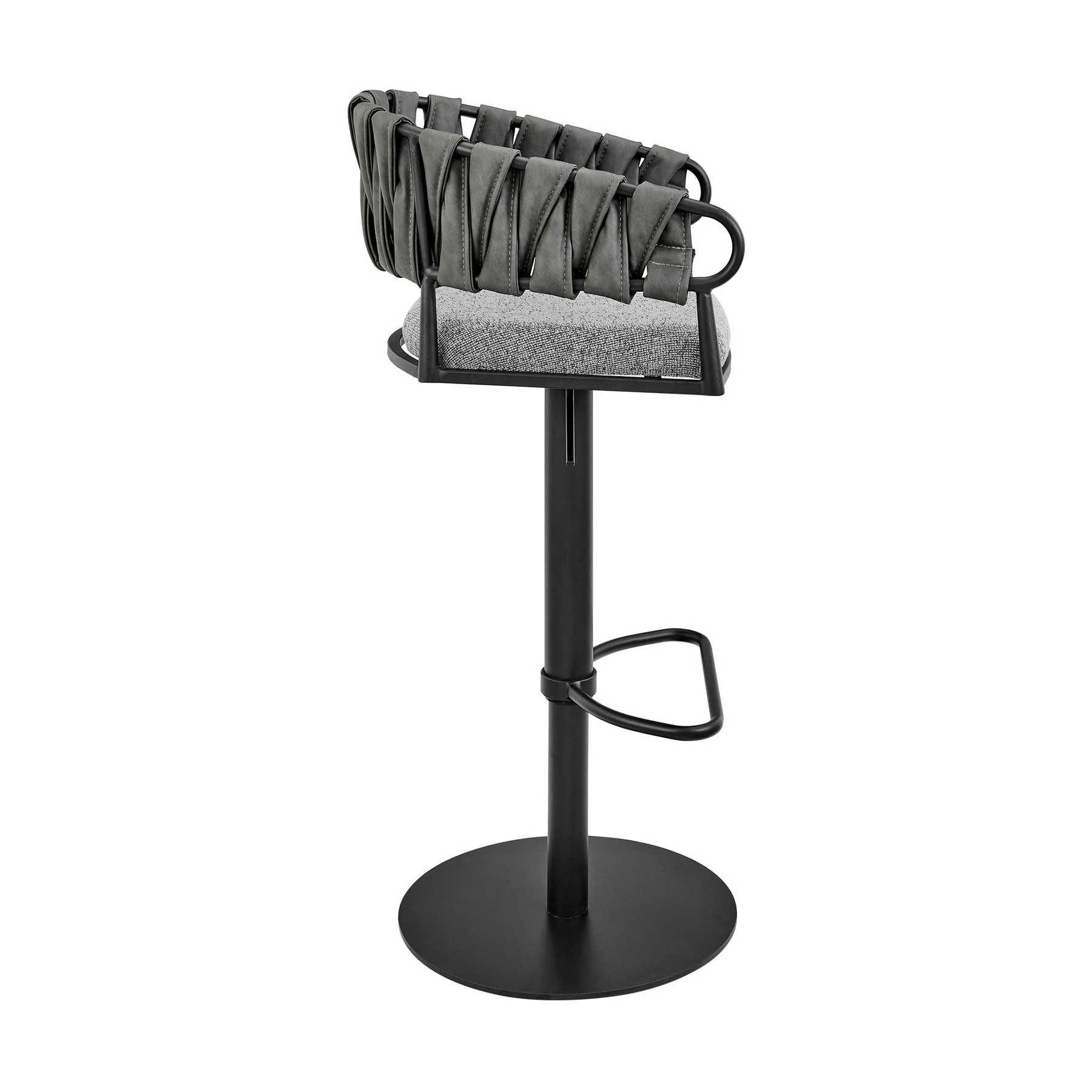 Blaise Adjustable Swivel Counter or Bar Stool in Black Metal with Gray Fabric and Faux Leather - Image 3