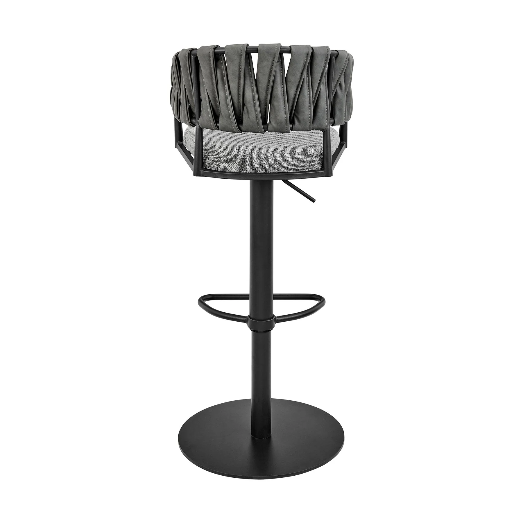 Blaise Adjustable Swivel Counter or Bar Stool in Black Metal with Gray Fabric and Faux Leather - Image 5
