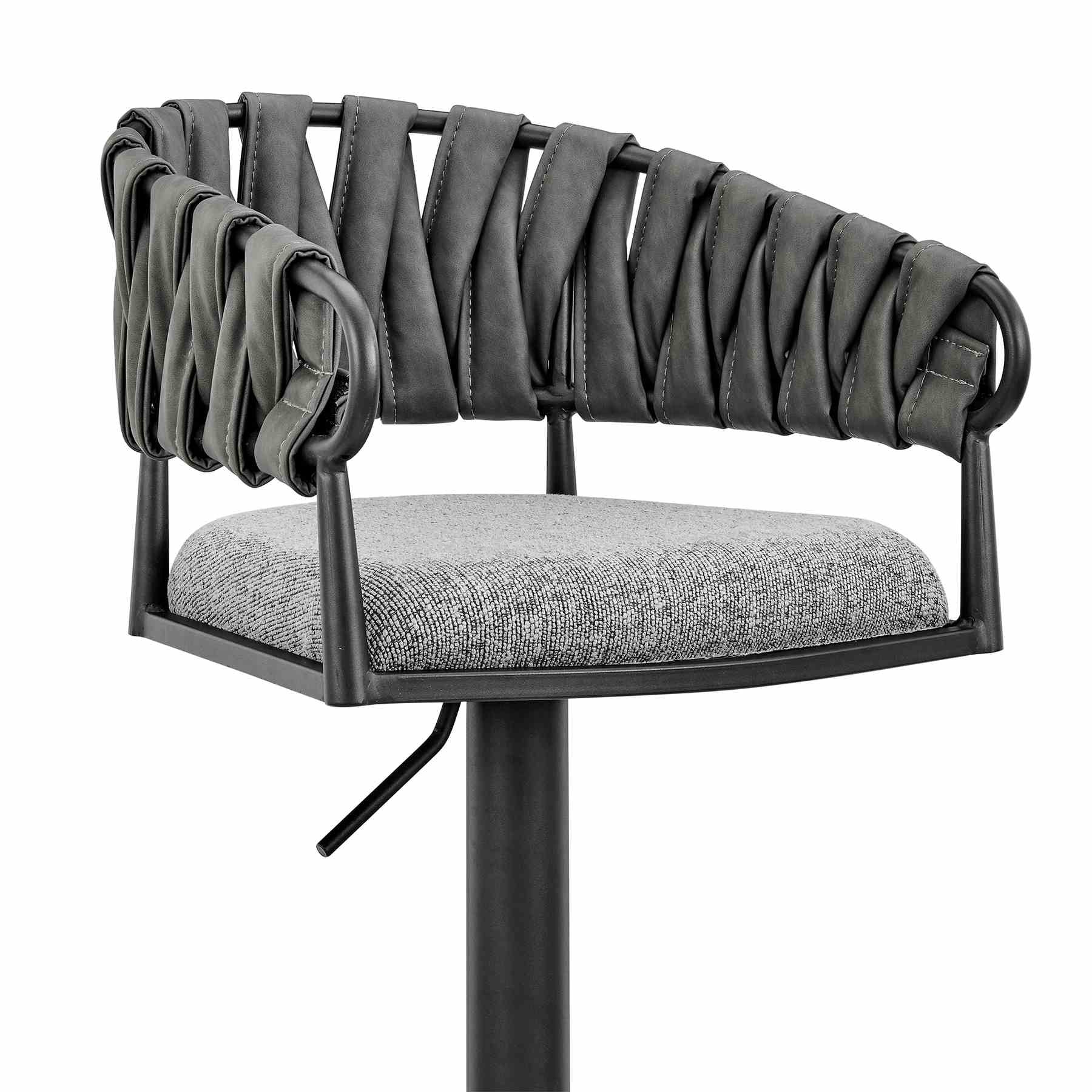 Blaise Adjustable Swivel Counter or Bar Stool in Black Metal with Gray Fabric and Faux Leather - Image 6