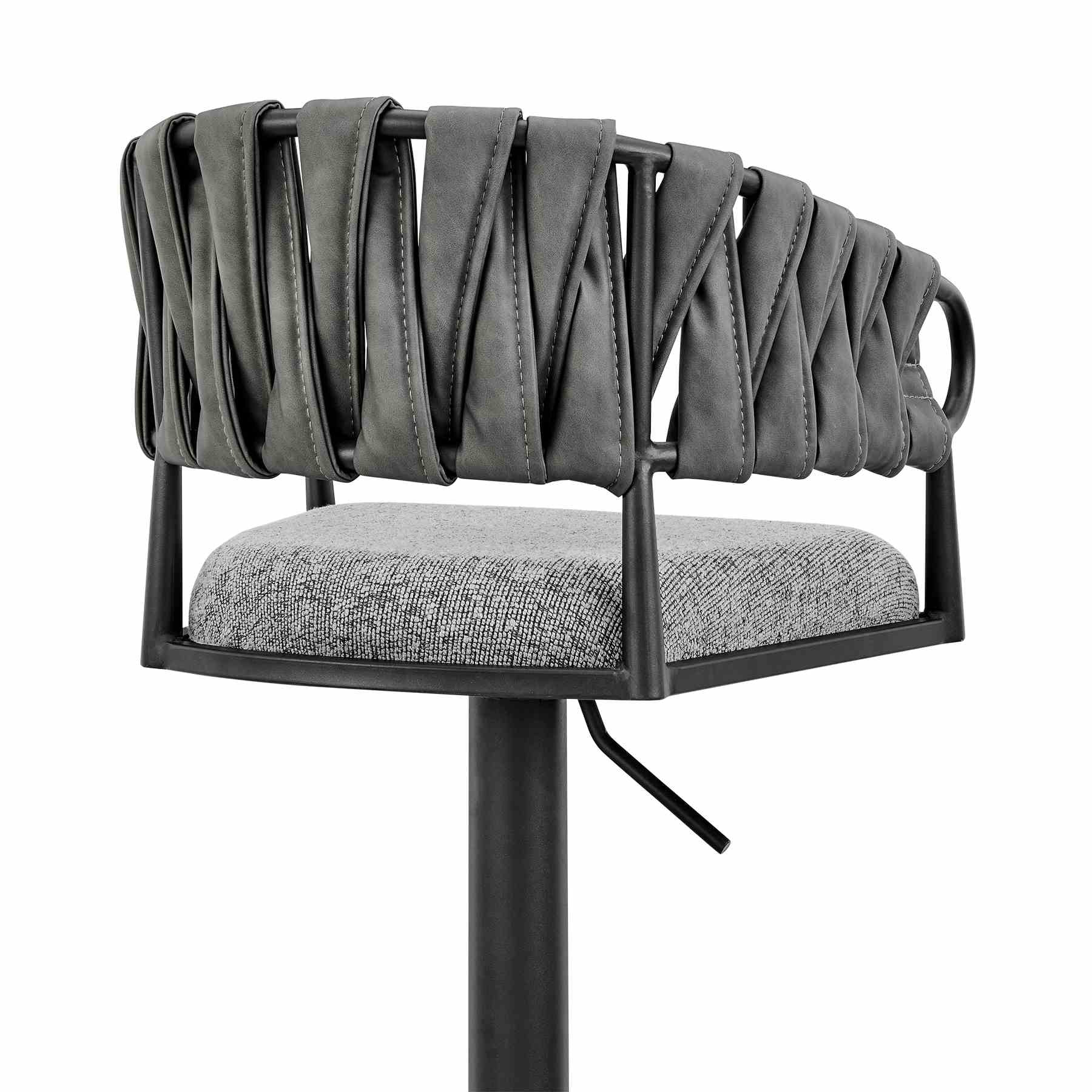 Blaise Adjustable Swivel Counter or Bar Stool in Black Metal with Gray Fabric and Faux Leather - Image 7