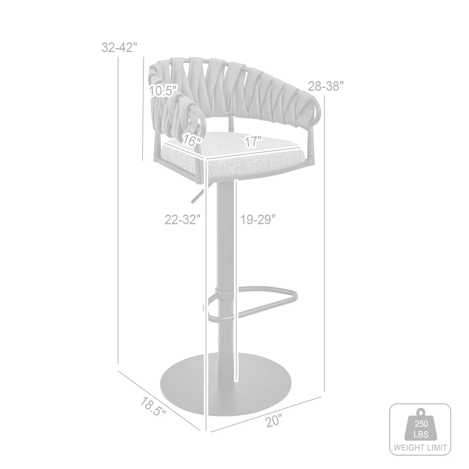 Blaise Adjustable Swivel Counter or Bar Stool in Black Metal with Gray Fabric and Faux Leather - Image 8