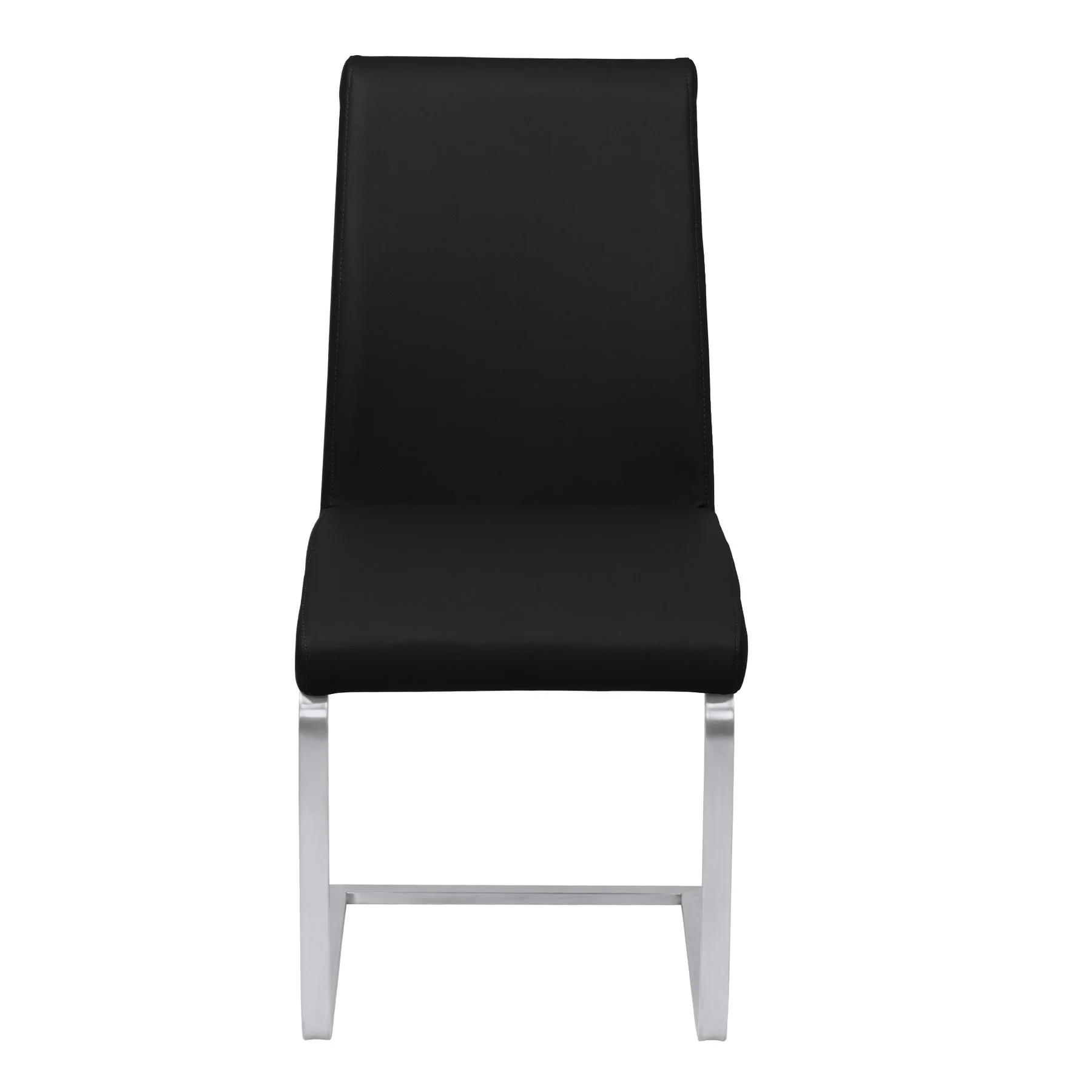 Blanca Contemporary Dining Chair in Black Faux Leather with Brushed Stainless Steel Finish - Set of 2 - Image 2
