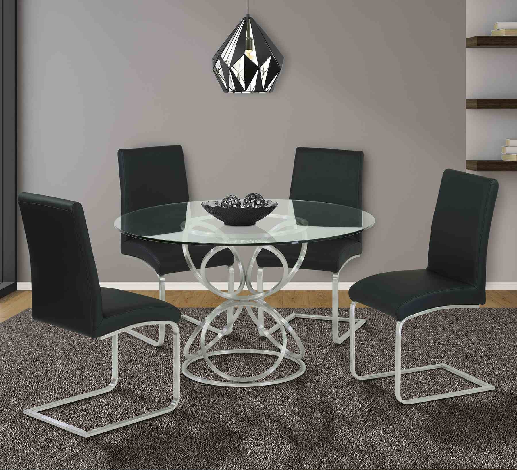 Blanca Contemporary Dining Chair in Black Faux Leather with Brushed Stainless Steel Finish - Set of 2 - Image 9