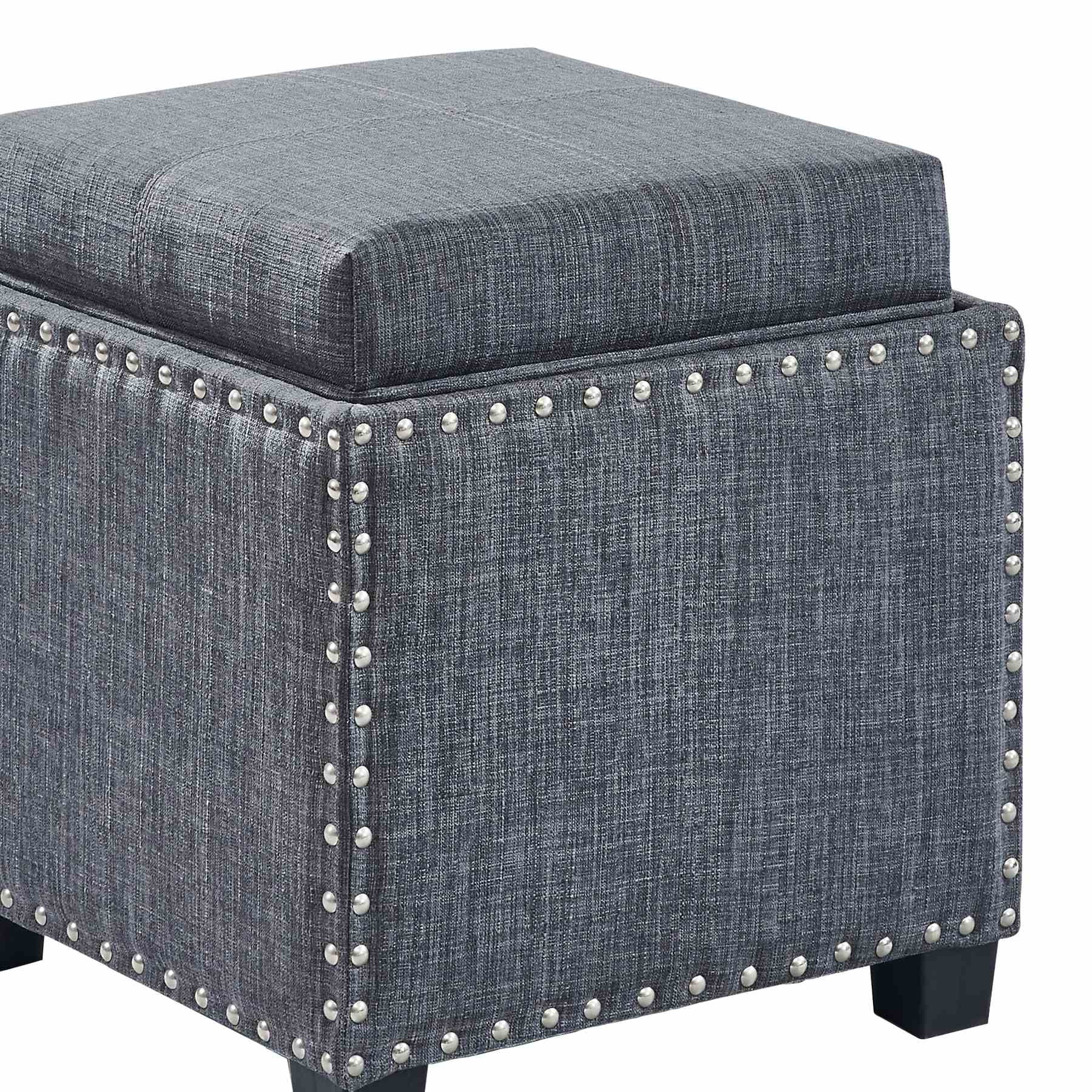 Blaze Contemporary Ottoman in Slate Gray Linen with Wood Legs - Image 2