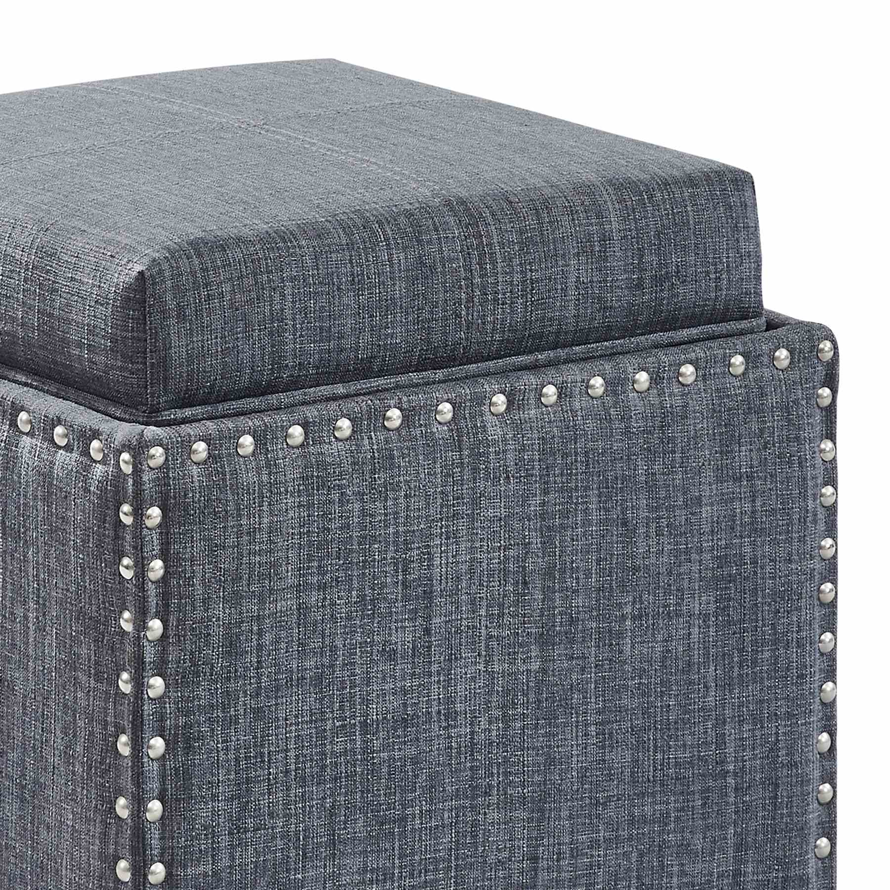 Blaze Contemporary Ottoman in Slate Gray Linen with Wood Legs - Image 3
