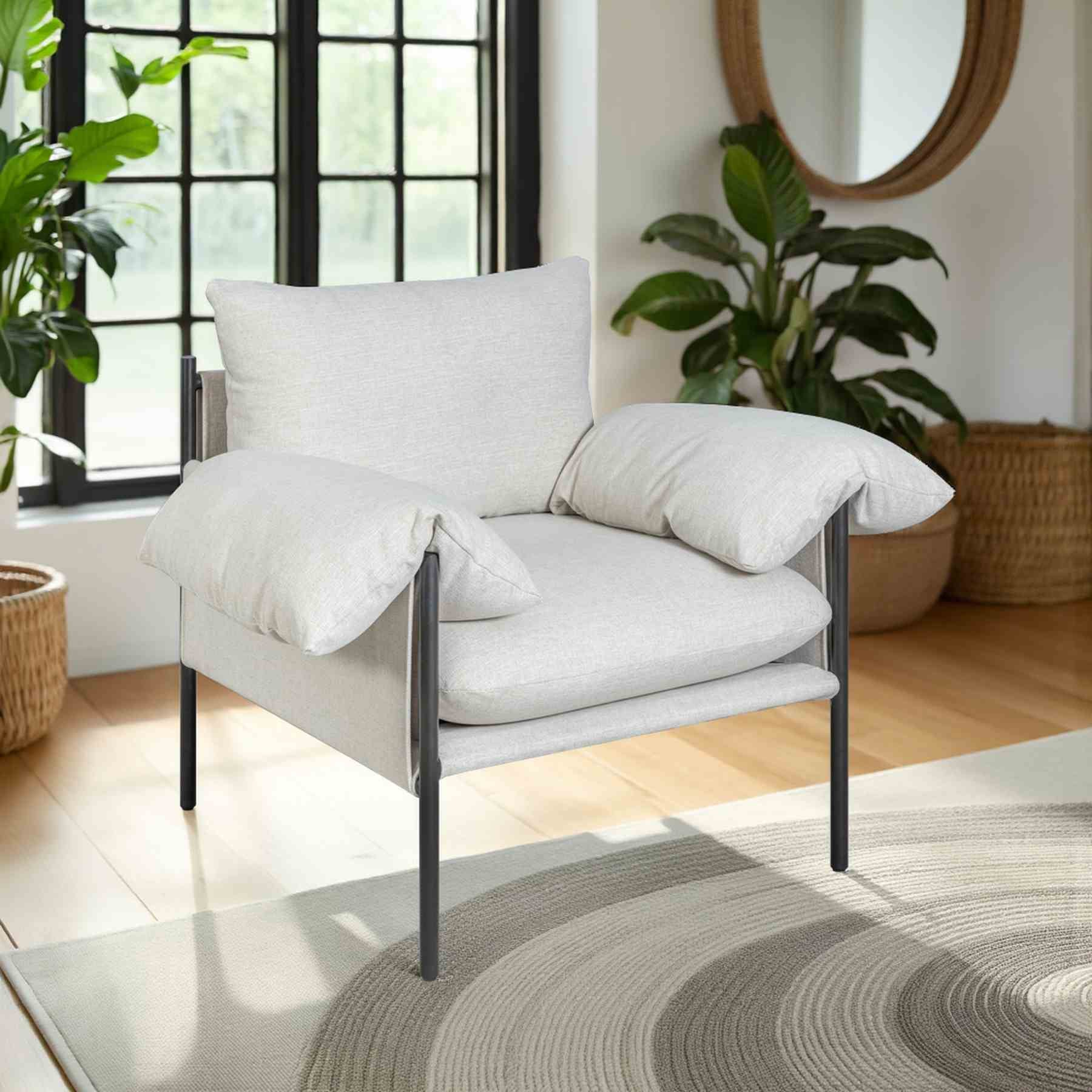 Bloom Accent Chair in Soft Oat Fabric  with Black Finish - Image 10