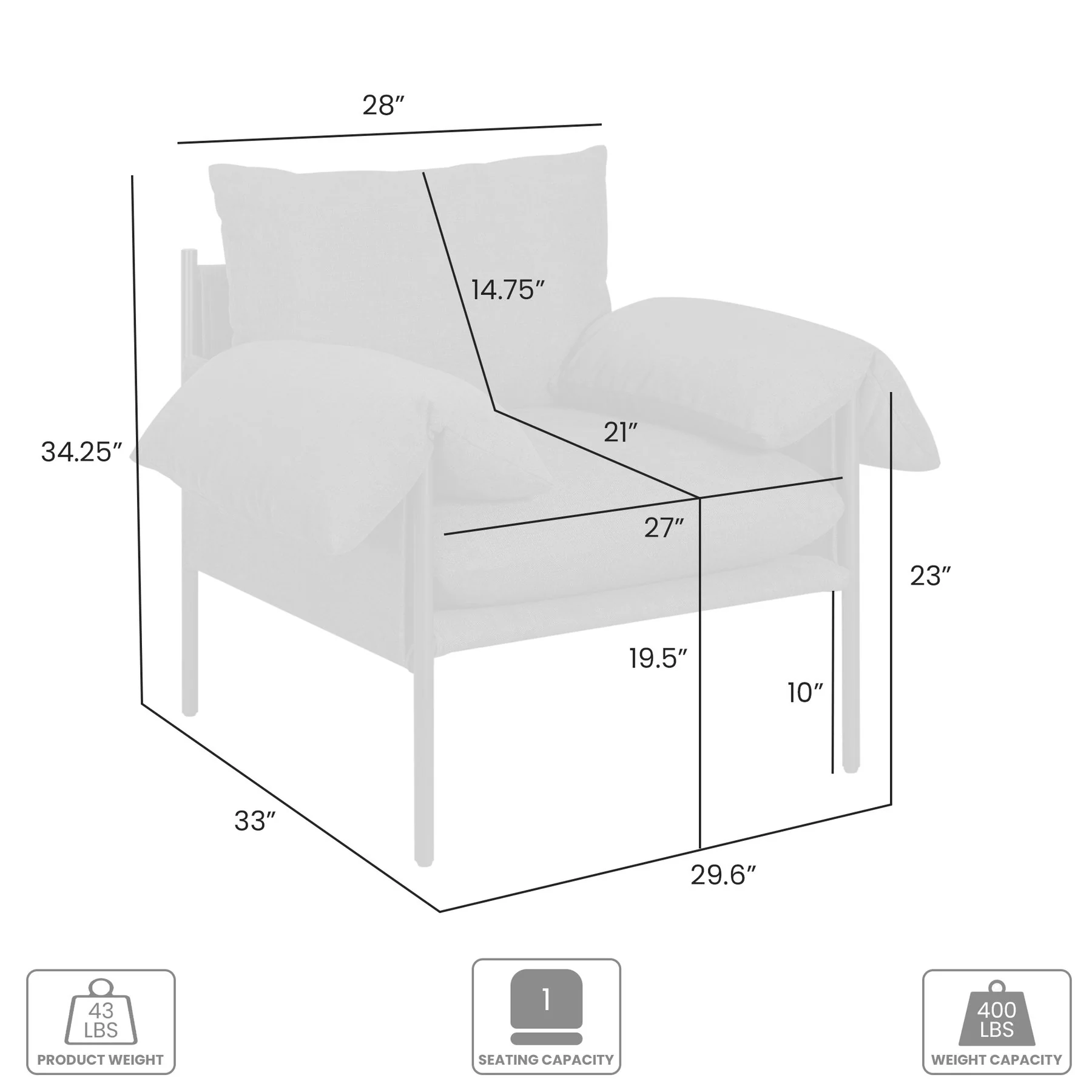 Bloom Accent Chair in Soft Oat Fabric  with Black Finish - Image 9
