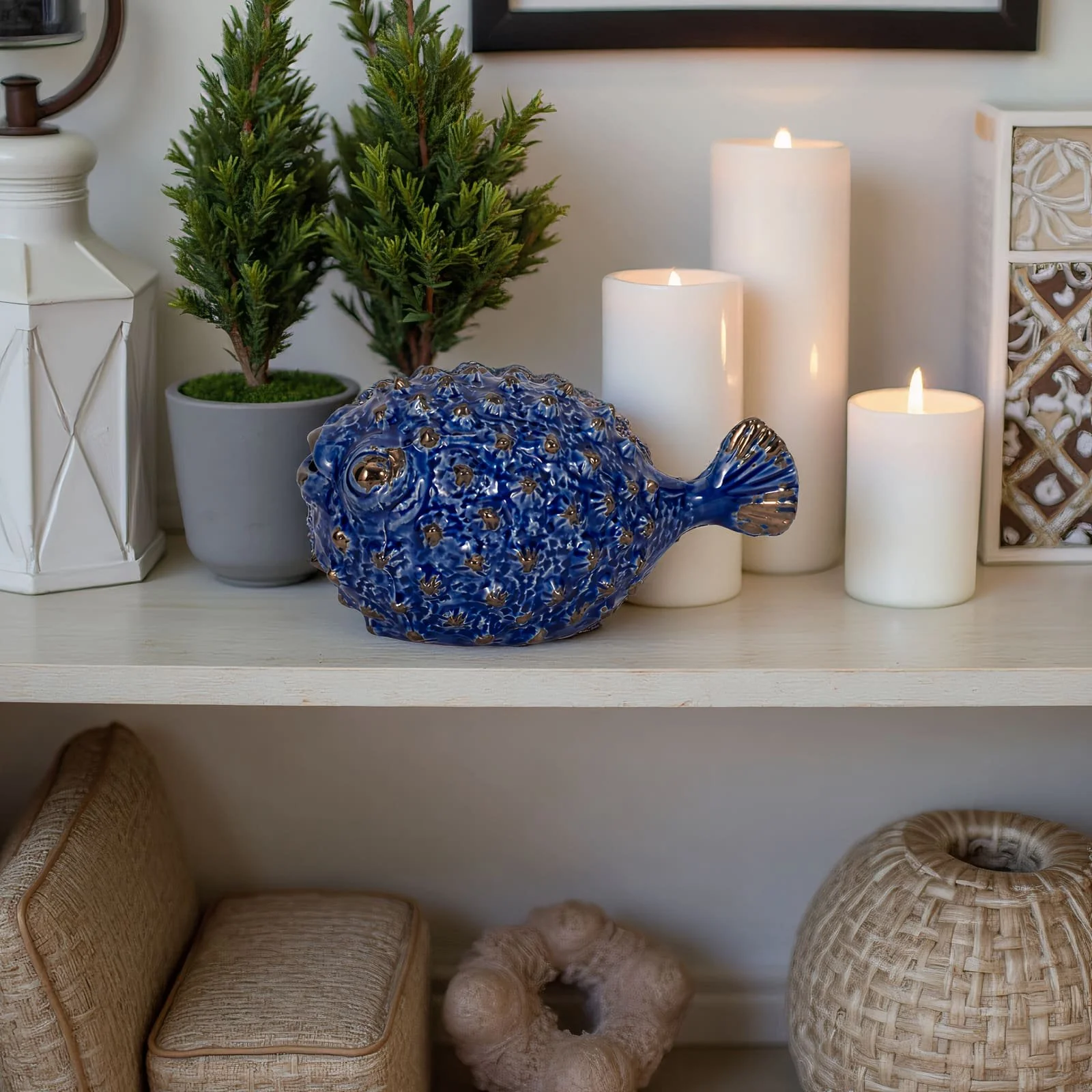 Blue Ceramic Puffer Fish 10 - Image 11