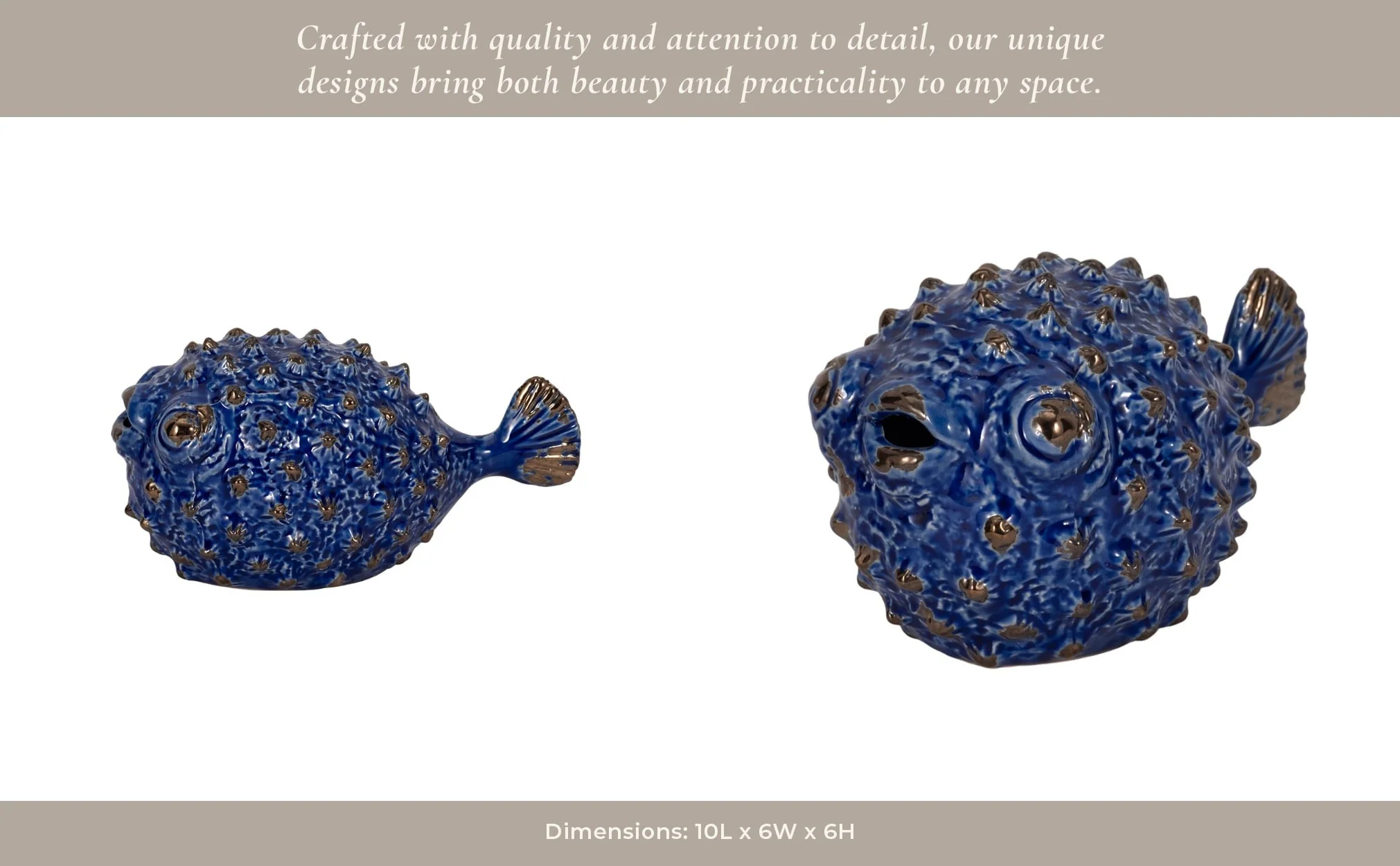 Blue Ceramic Puffer Fish 10 - Image 12