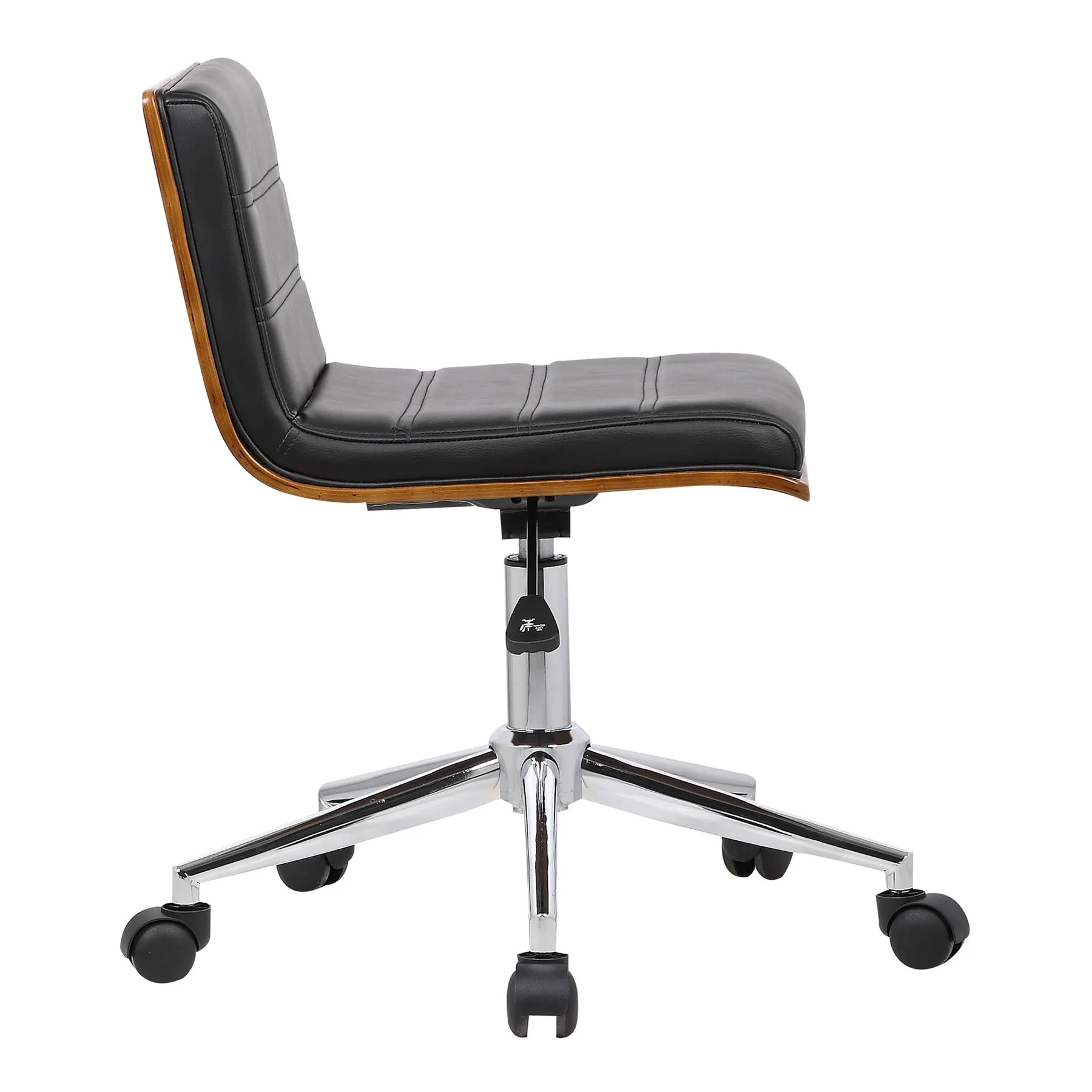 Bowie Mid-Century Office Chair in Chrome finish with Black Faux Leather and Walnut Veneer Back - Image 3