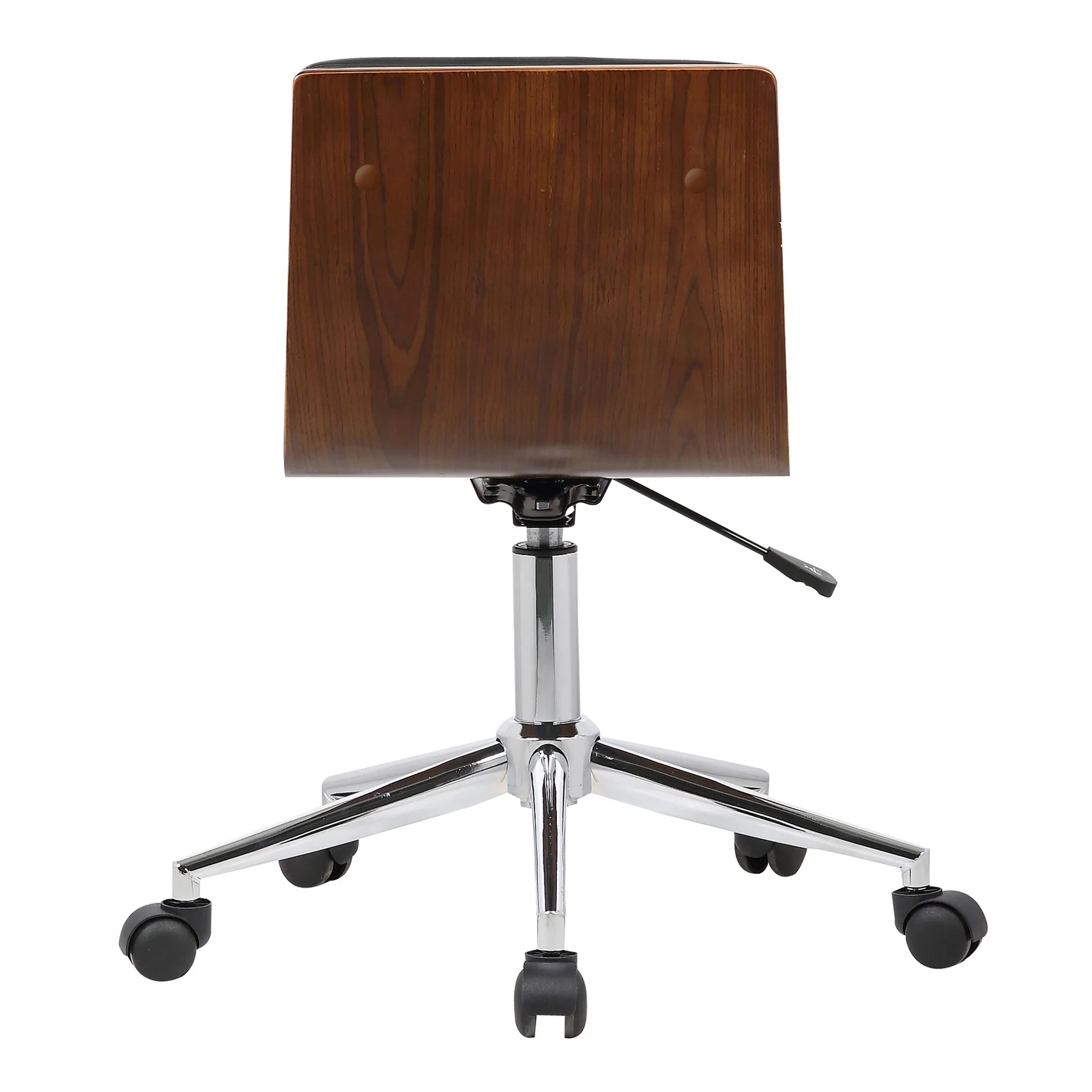 Bowie Mid-Century Office Chair in Chrome finish with Black Faux Leather and Walnut Veneer Back - Image 4