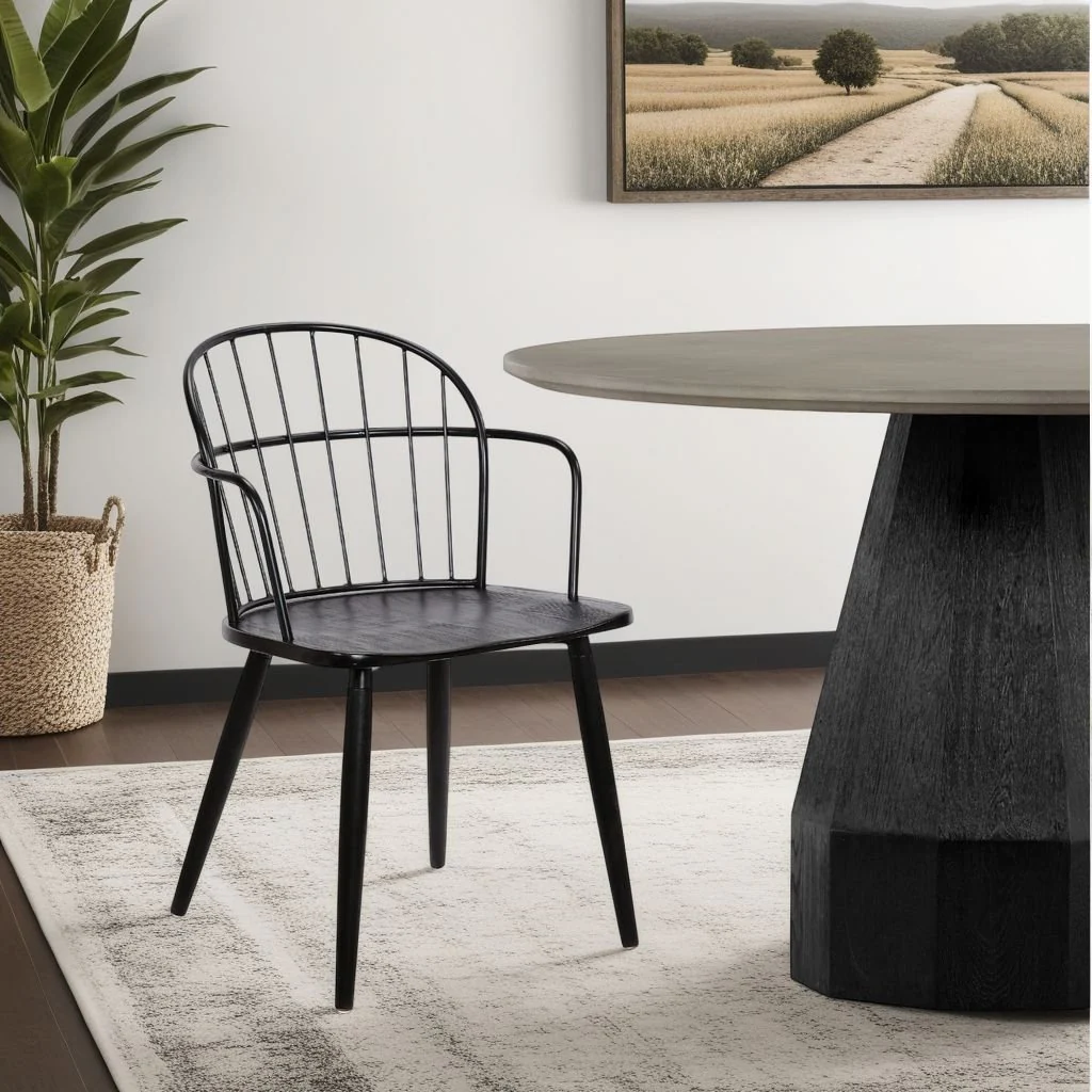 Bradley Steel Framed Side Chair in Black Powder Coated Finish and Black Brushed Wood - Image 6