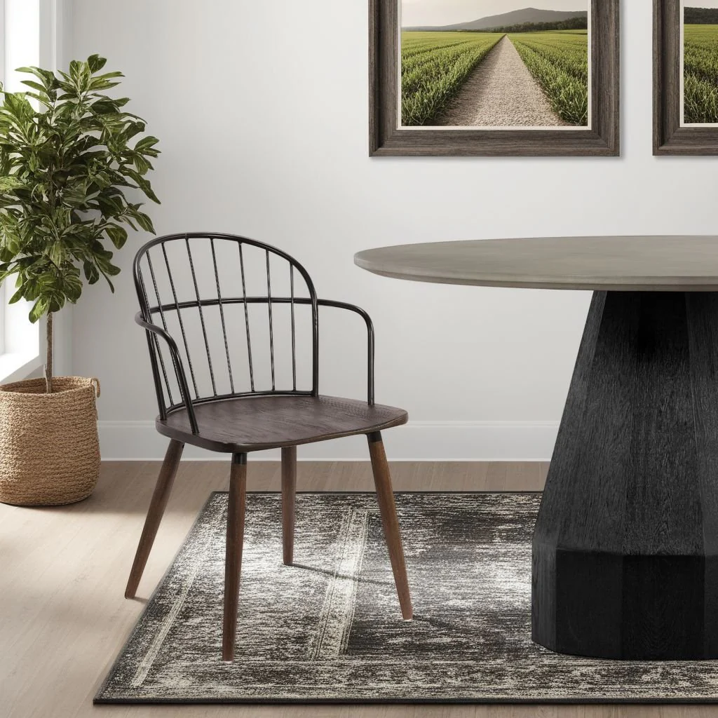 Bradley Steel Framed Side Chair in Black Powder Coated Finish and Walnut Glazed Wood - Image 6