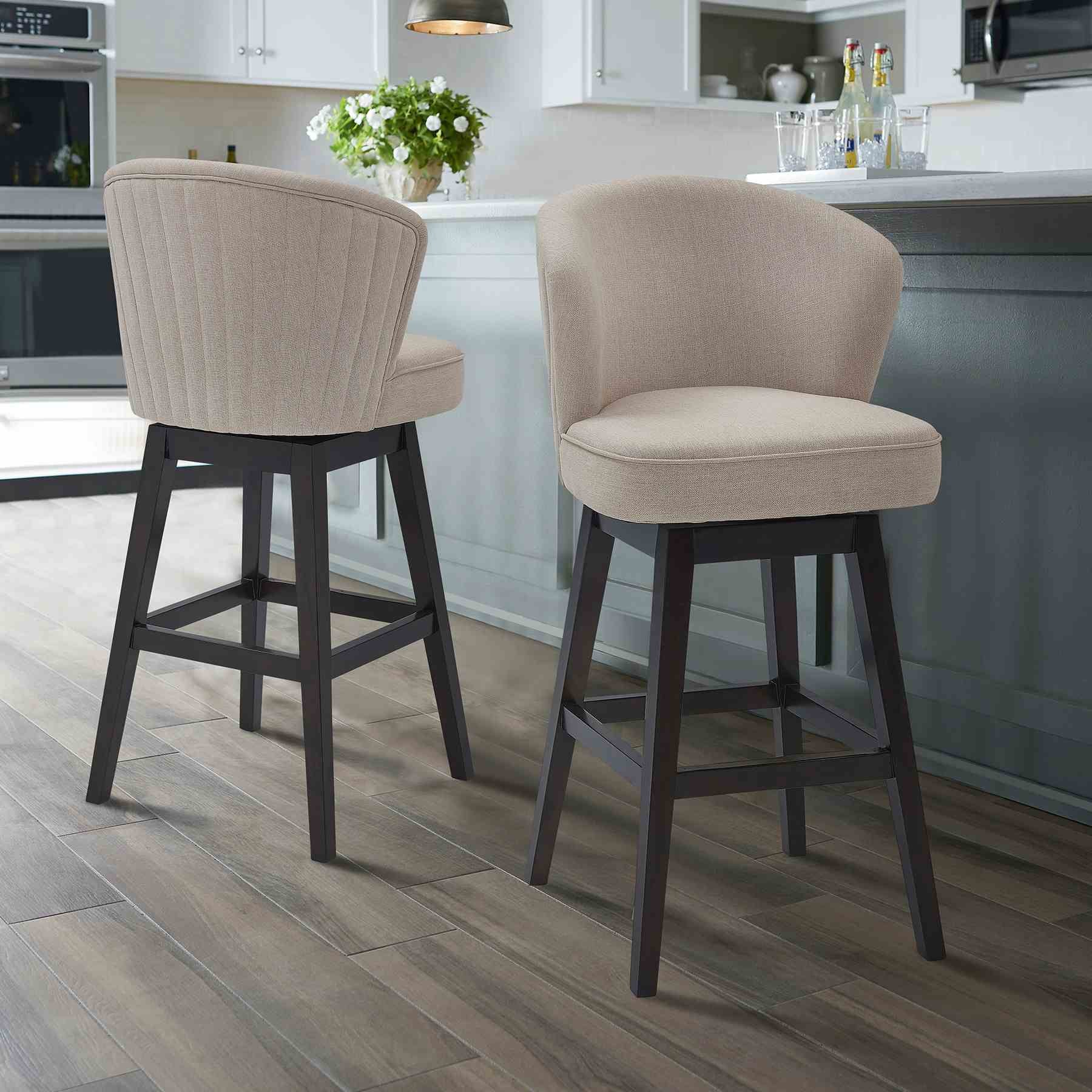 Brandy 26" Counter Height Swivel Tan Fabric and Espresso Wood Bar Stool - Image 8