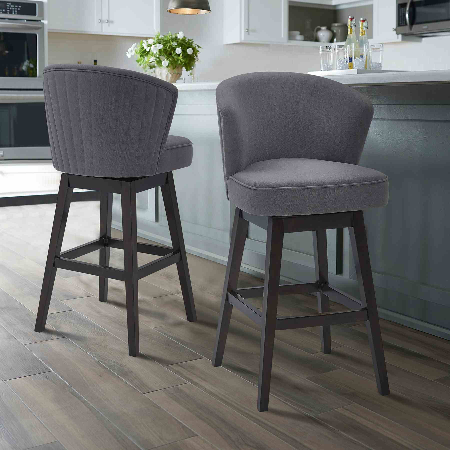 Brandy 30" Bar Height Swivel Gray Fabric and Espresso Wood Bar Stool - Image 8