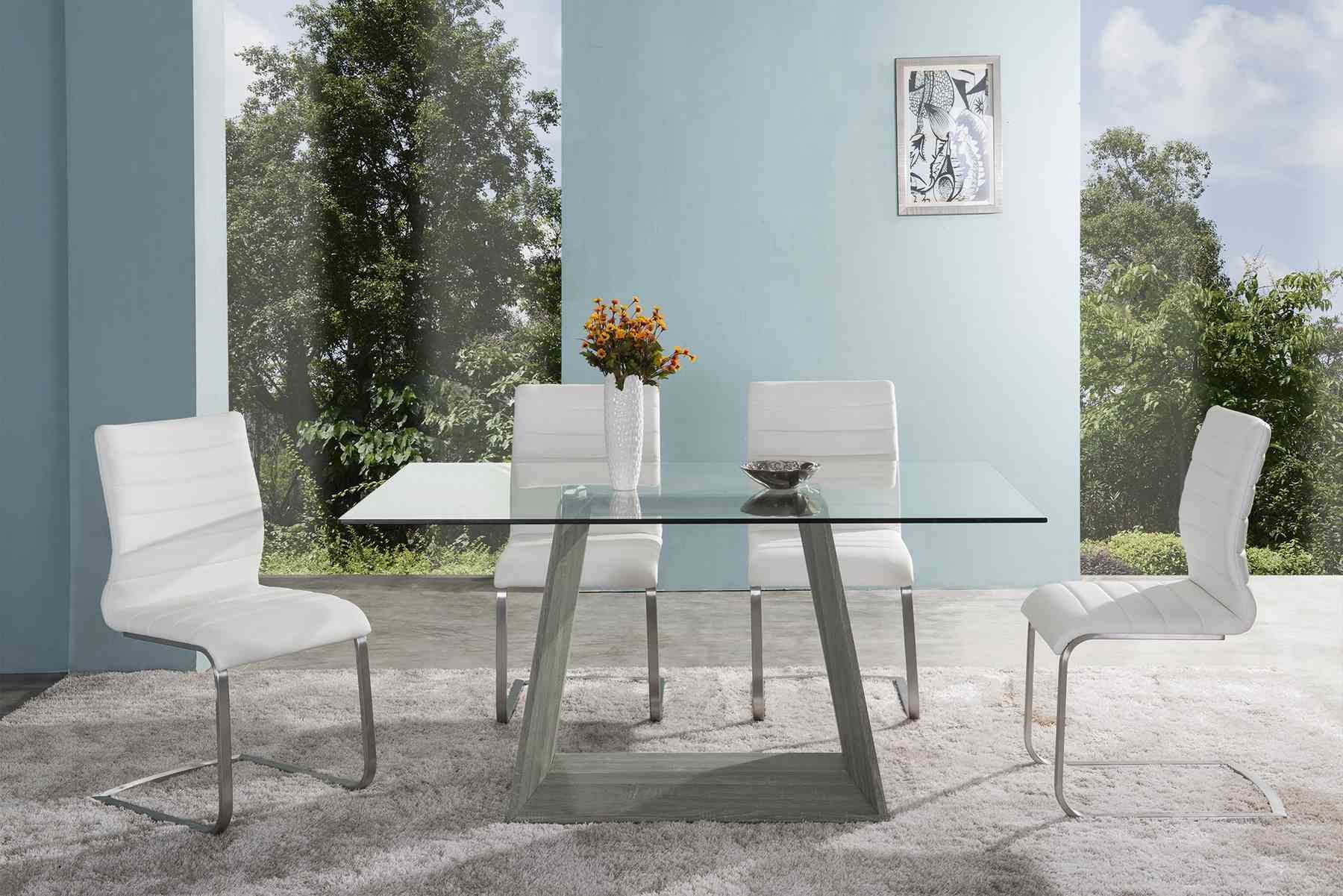 Bravo 63" Contemporary Rectangular Dining Table with Gray Wood Base and Tempered Glass - Image 3