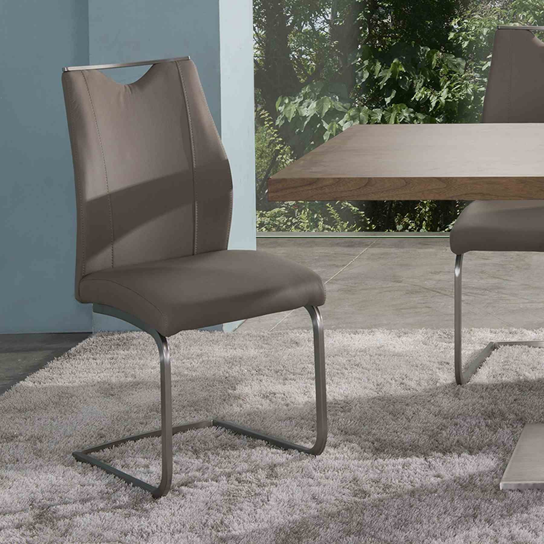 Bravo Contemporary Dining Chair In Coffee Faux Leather and Brushed Stainless Steel Finish - Set of 2 - Image 2