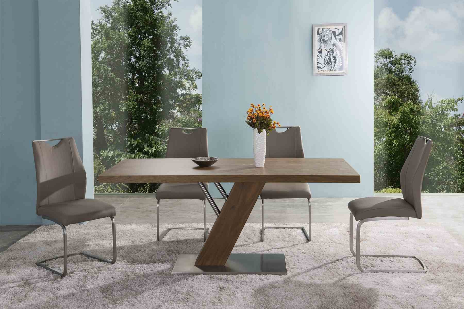 Bravo Contemporary Dining Chair In Coffee Faux Leather and Brushed Stainless Steel Finish - Set of 2 - Image 3