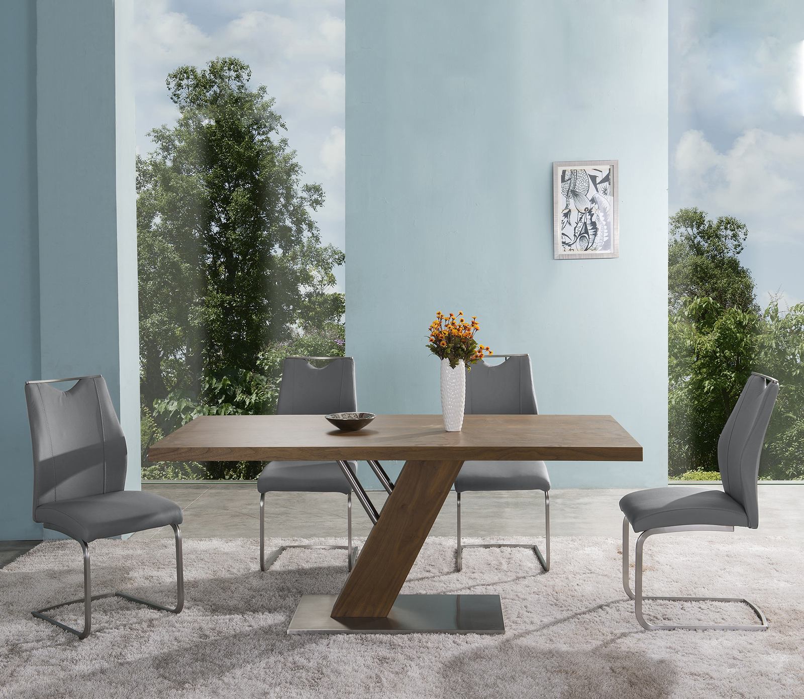 Bravo Contemporary Dining Chair in Gray Faux Leather and Brushed Stainless Steel Finish - Set of 2 - Image 9