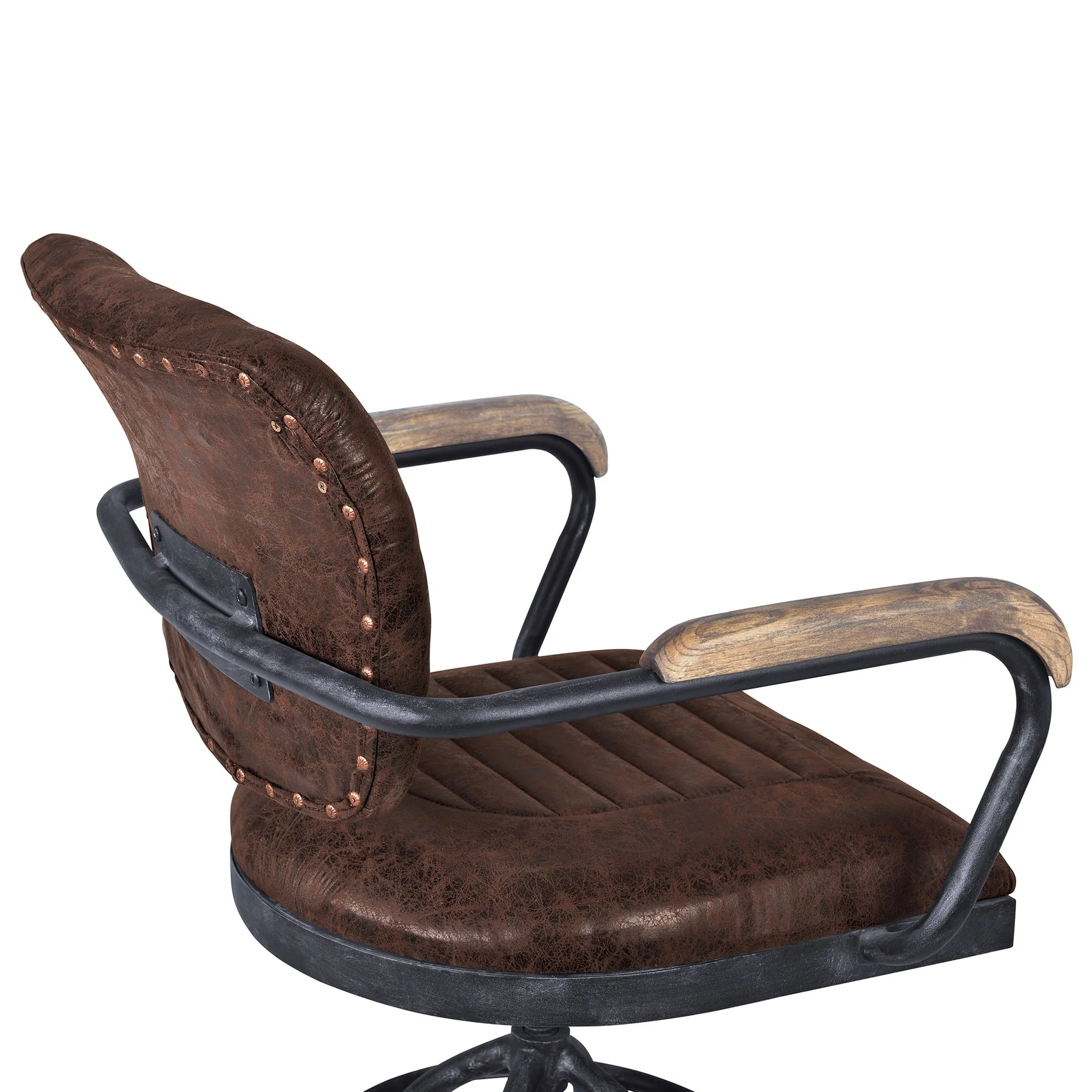 Brice Modern Office Chair in Industrial Gray Finish and Brown Fabric with Pine Wood Arms - Image 5