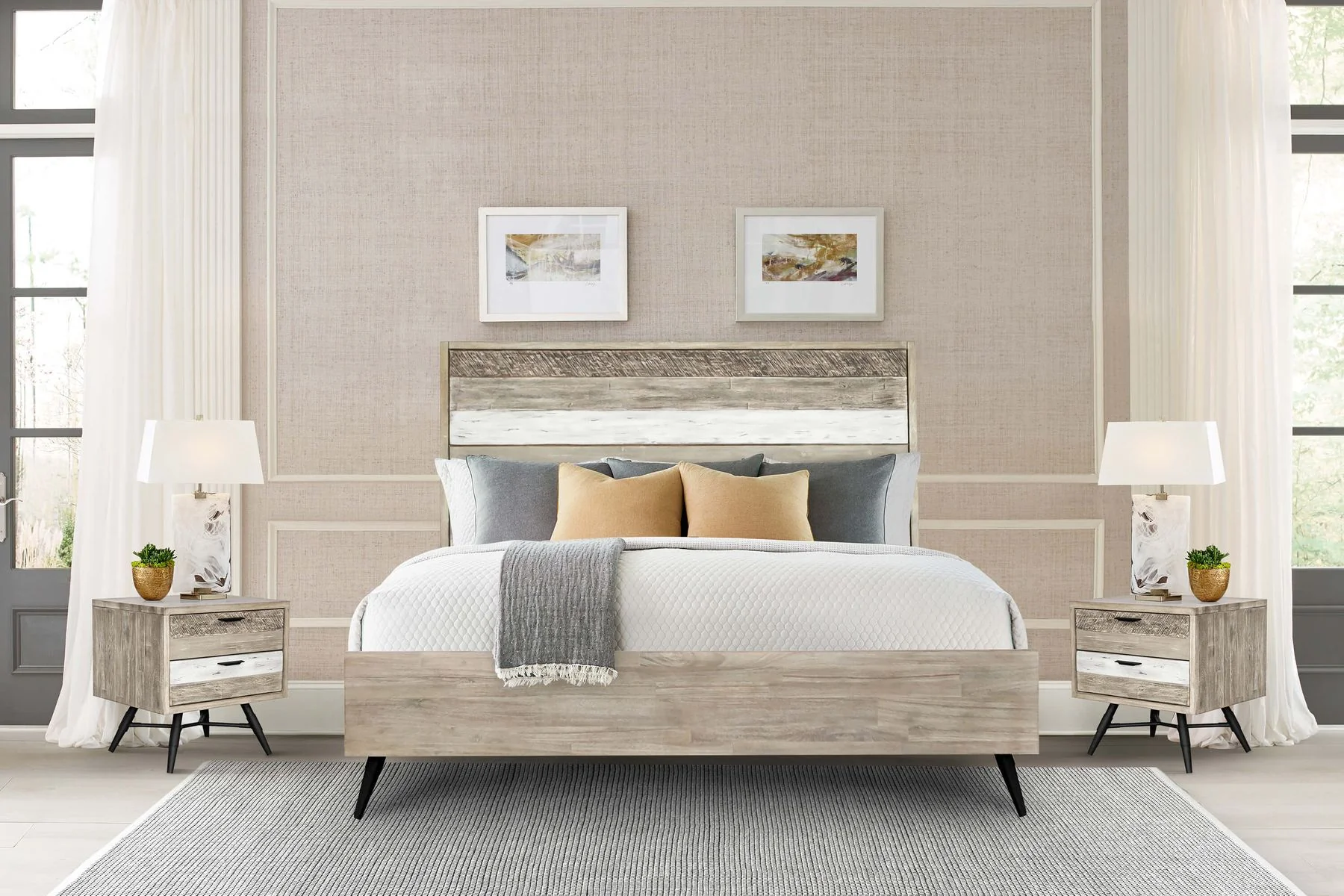 Bridges 3 Piece King Bedroom Set in Two-Tone Acacia Wood - Image 8