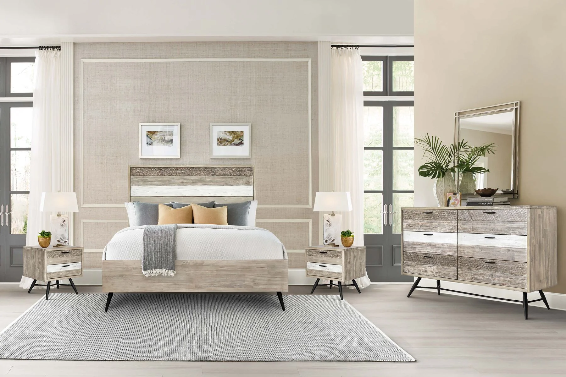 Bridges 4 Piece Queen Bedroom Set in Two-Tone Acacia Wood - Image 11